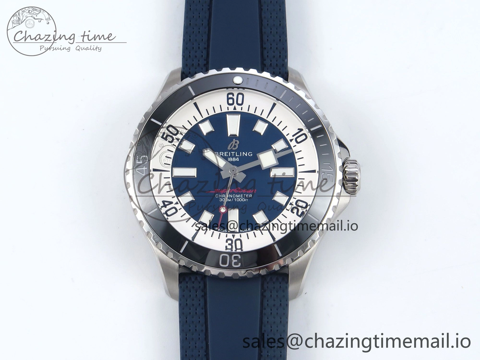 Superocean 44mm SS TF 1:1 Best Edition Blue Dial Black Bezel on Blue Rubber Strap A Classic 5417