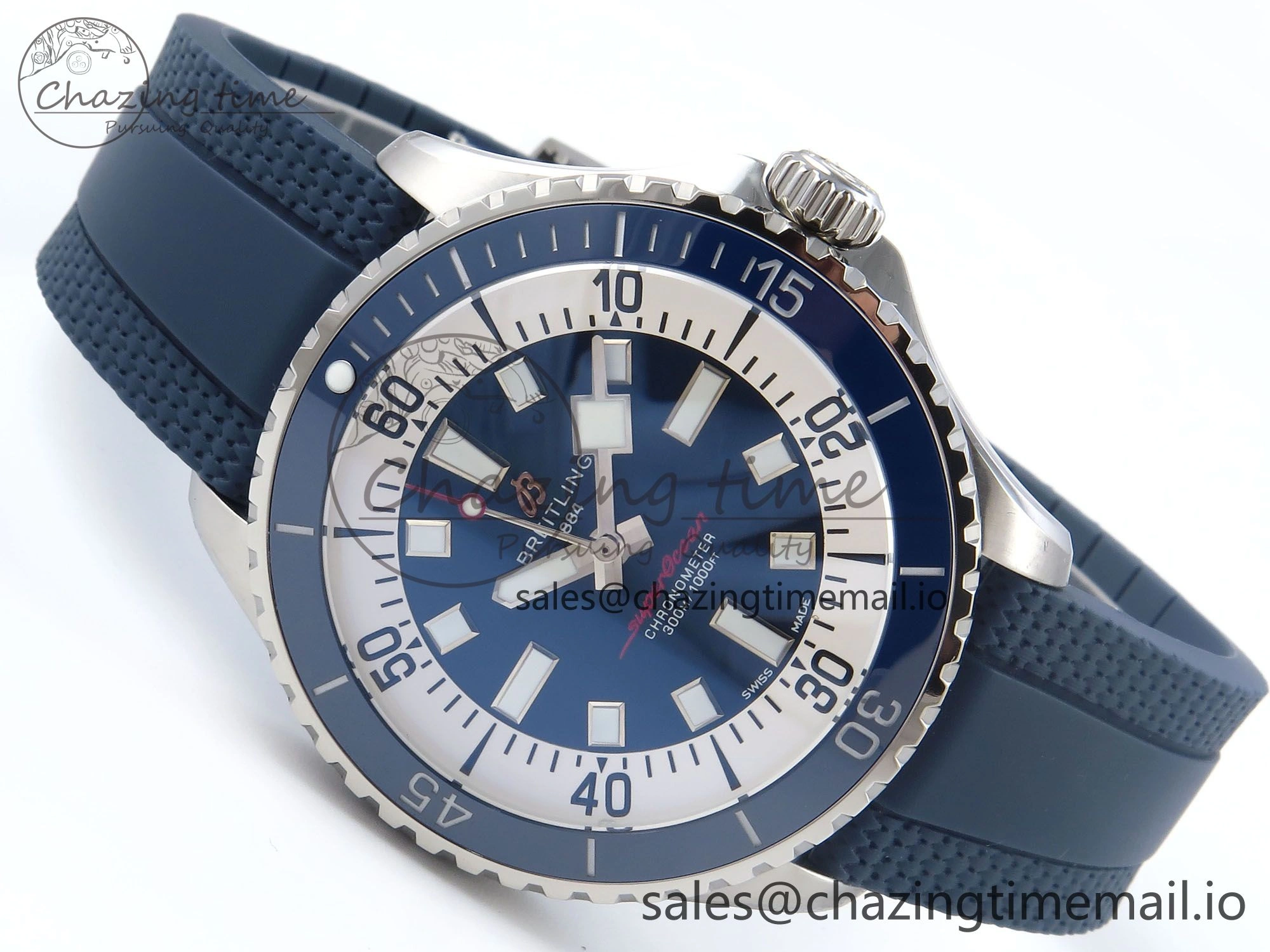 Superocean 44mm SS TF 1:1 Best Edition Blue Dial Blue Bezel on Blue Rubber Strap A Attractive 5416