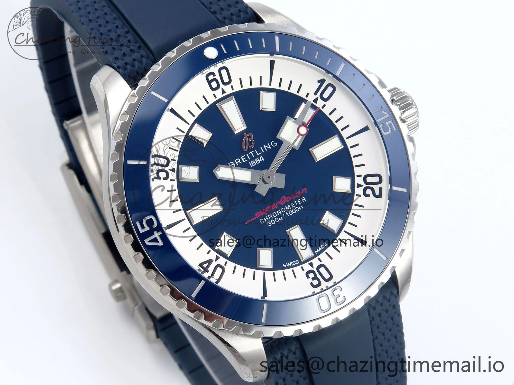 Superocean 44mm SS TF 1:1 Best Edition Blue Dial Blue Bezel on Blue Rubber Strap A Attractive 5416