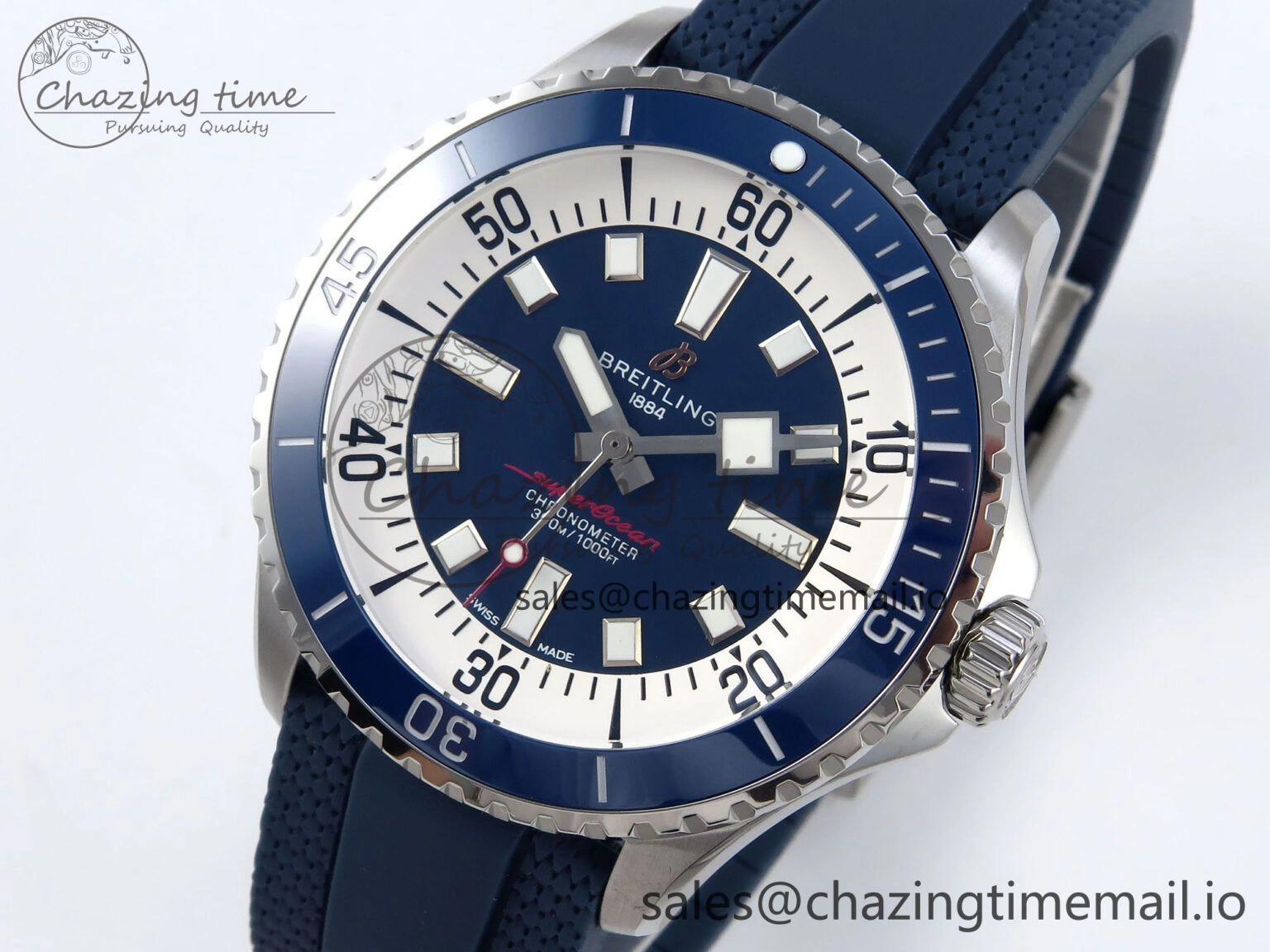 Superocean 44mm SS TF 1:1 Best Edition Blue Dial Blue Bezel on Blue Rubber Strap A Attractive 5416