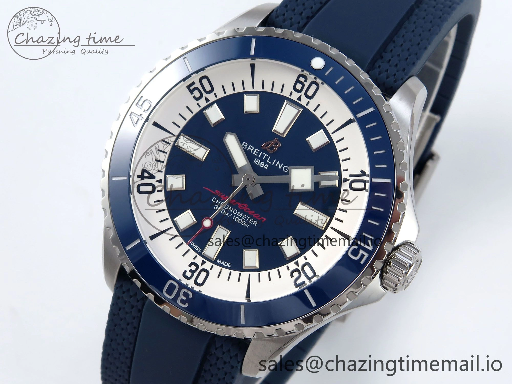 Superocean 44mm SS TF 1:1 Best Edition Blue Dial Blue Bezel on Blue Rubber Strap A Attractive 5416