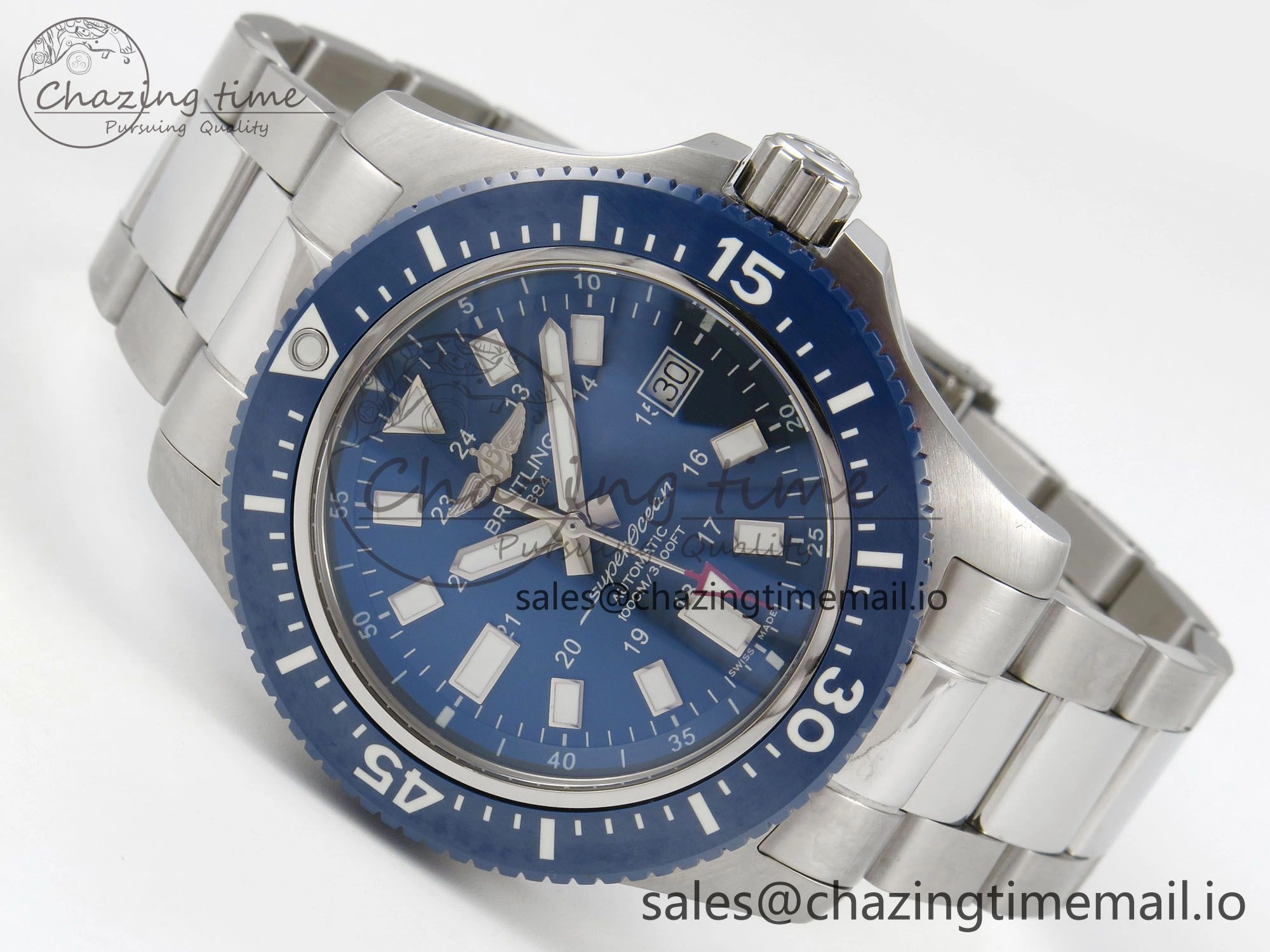 Youthful Superocean 44mm SS TF 1:1 Best Edition Blue Dial Blue Bezel on SS Bracelet A2824 V 5405