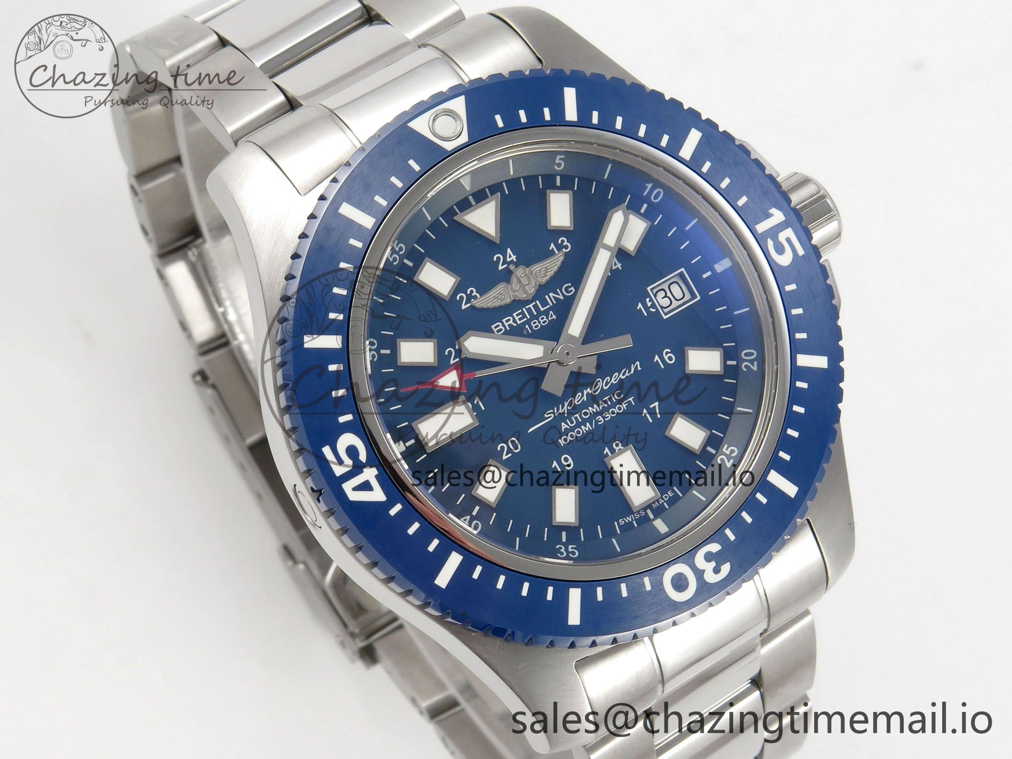 Youthful Superocean 44mm SS TF 1:1 Best Edition Blue Dial Blue Bezel on SS Bracelet A2824 V 5405