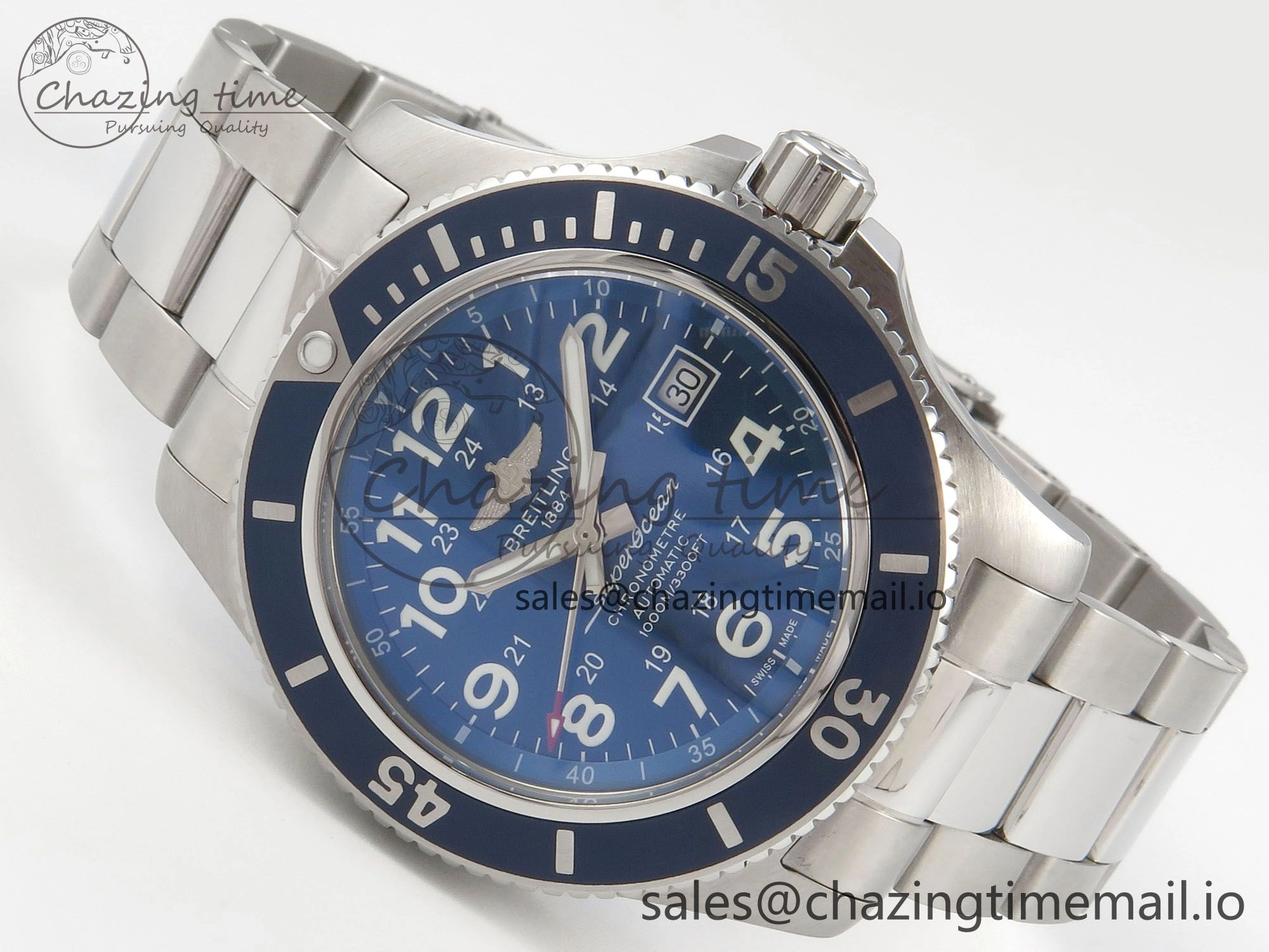 Superocean 44mm SS TF 1:1 Best Edition Blue Dial Blue Bezel on SS Bracelet A2824 V SunProtective 5404