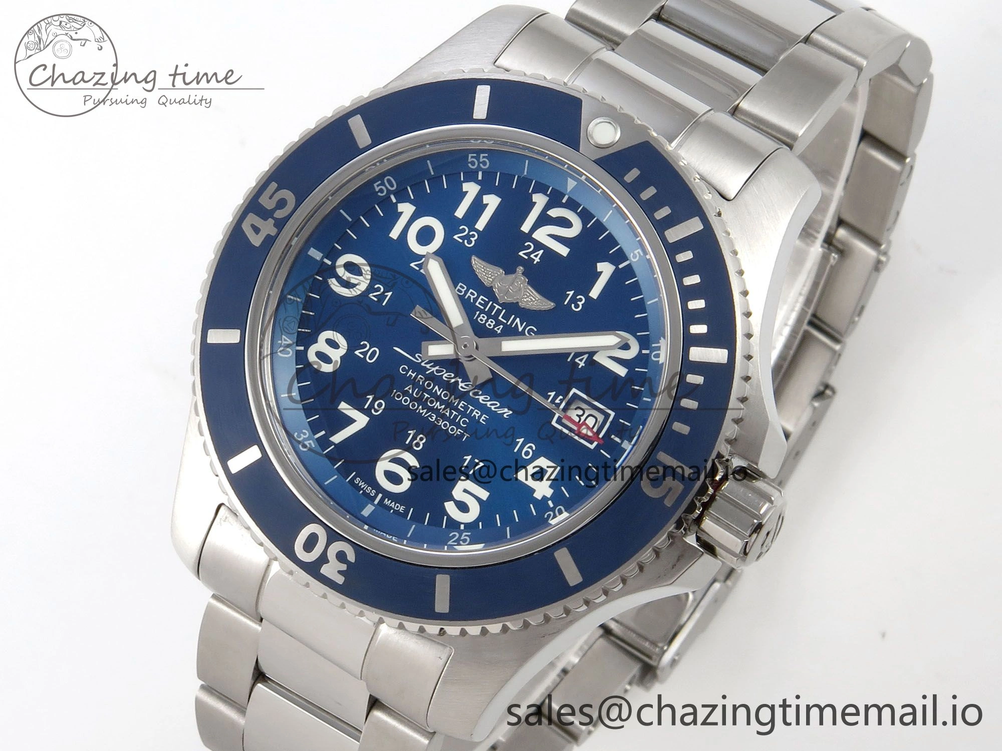 Superocean 44mm SS TF 1:1 Best Edition Blue Dial Blue Bezel on SS Bracelet A2824 V SunProtective 5404