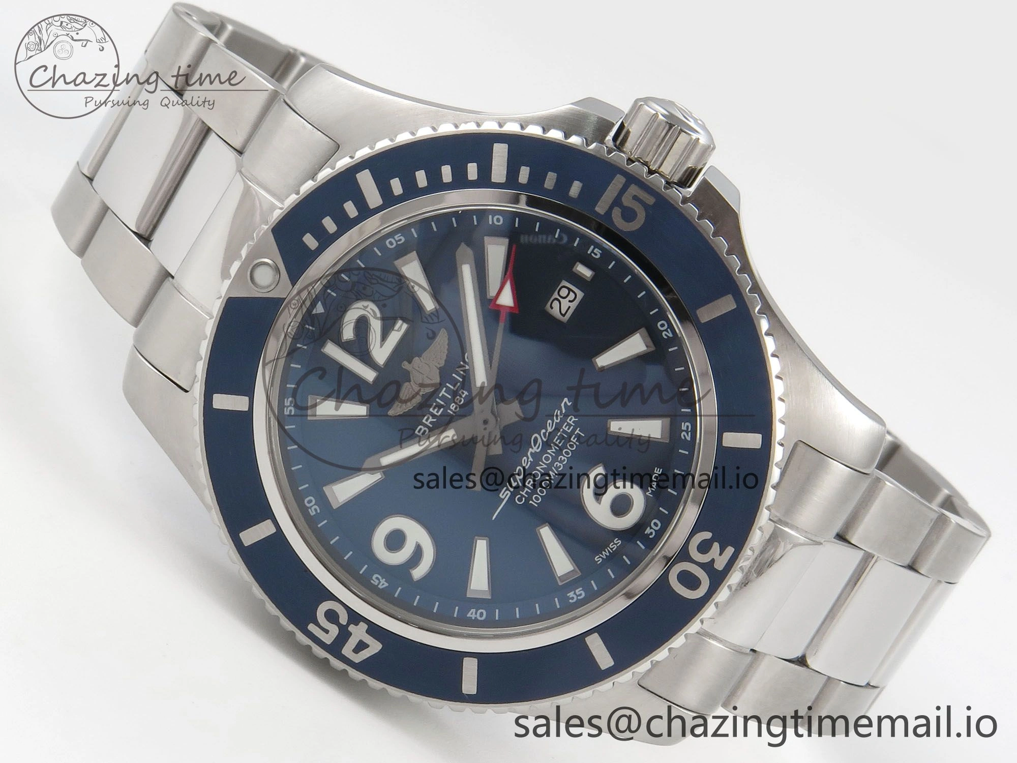 Timeless Superocean 44mm SS TF 1:1 Best Edition Blue Dial Blue Bezel on SS Bracelet A2824 V 5402