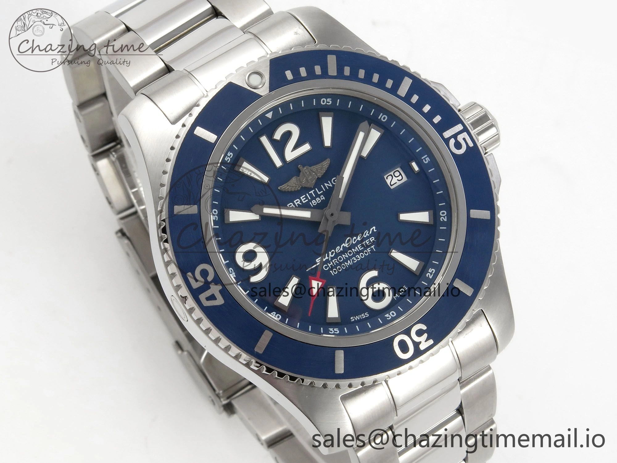 Timeless Superocean 44mm SS TF 1:1 Best Edition Blue Dial Blue Bezel on SS Bracelet A2824 V 5402