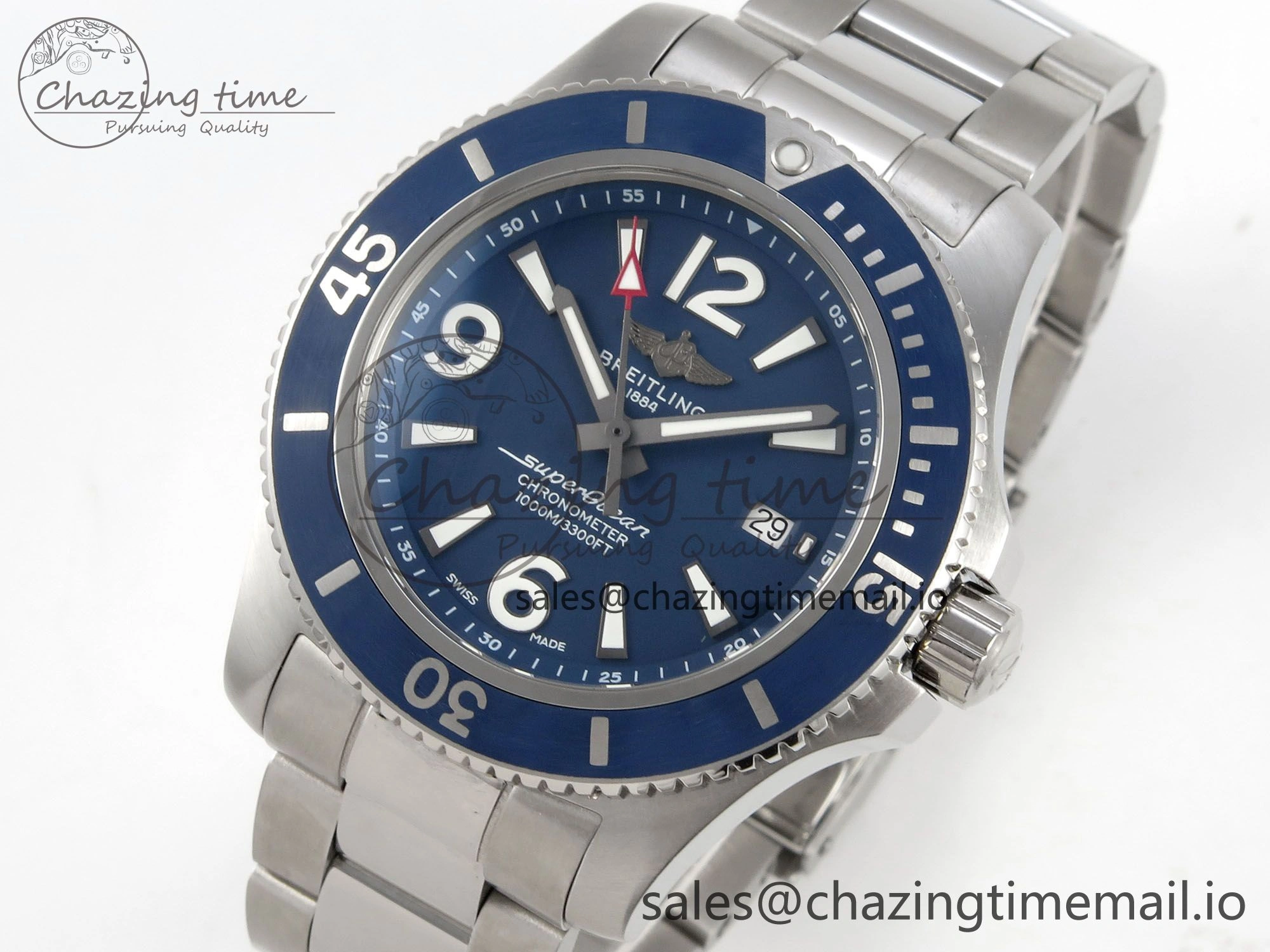 Timeless Superocean 44mm SS TF 1:1 Best Edition Blue Dial Blue Bezel on SS Bracelet A2824 V 5402