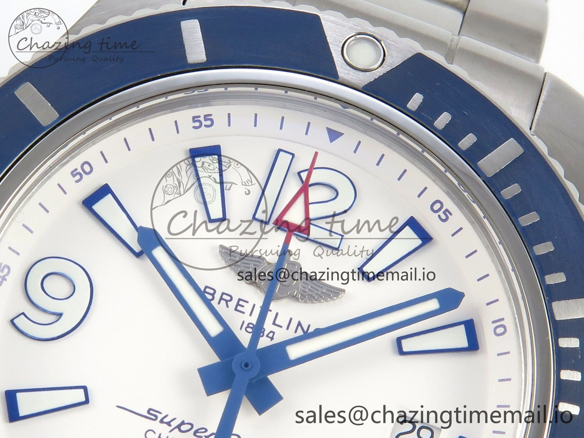 Trendy Superocean 44mm SS TF 1:1 Best Edition Blue White Dial Blue Bezel on SS Bracelet A2824 V 5399
