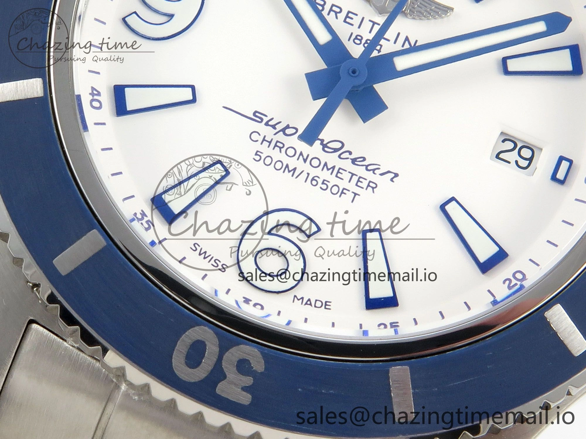 Trendy Superocean 44mm SS TF 1:1 Best Edition Blue White Dial Blue Bezel on SS Bracelet A2824 V 5399