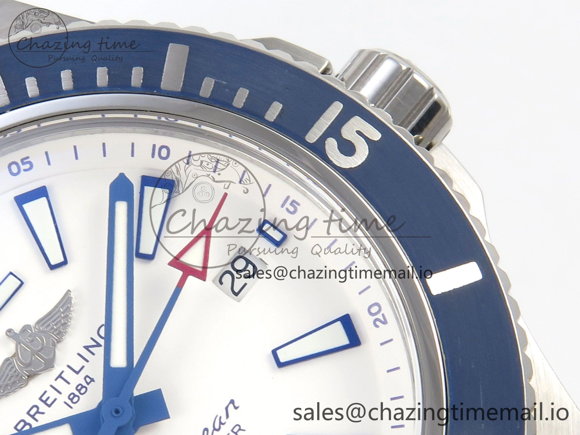 Trendy Superocean 44mm SS TF 1:1 Best Edition Blue White Dial Blue Bezel on SS Bracelet A2824 V 5399