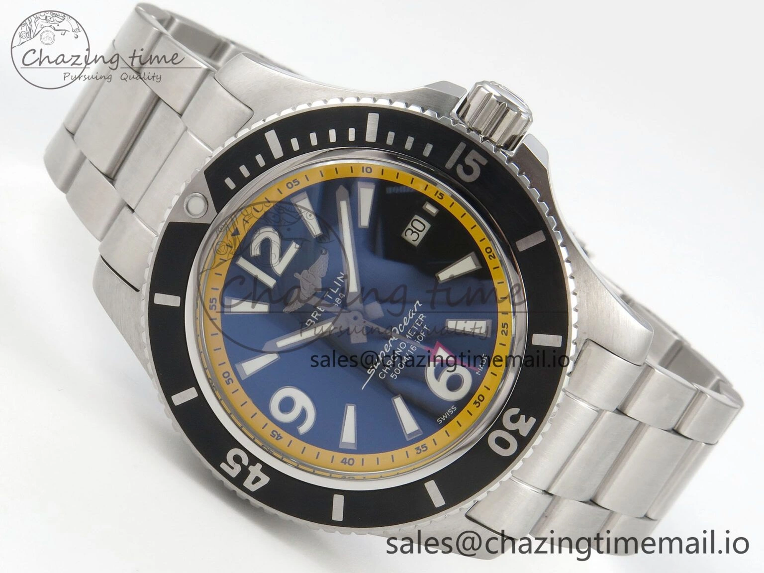 Superocean 44mm SS TF 1:1 Best Edition Blue Yellow Dial Black Bezel on SS Bracelet A2824 V Comfortable 5400