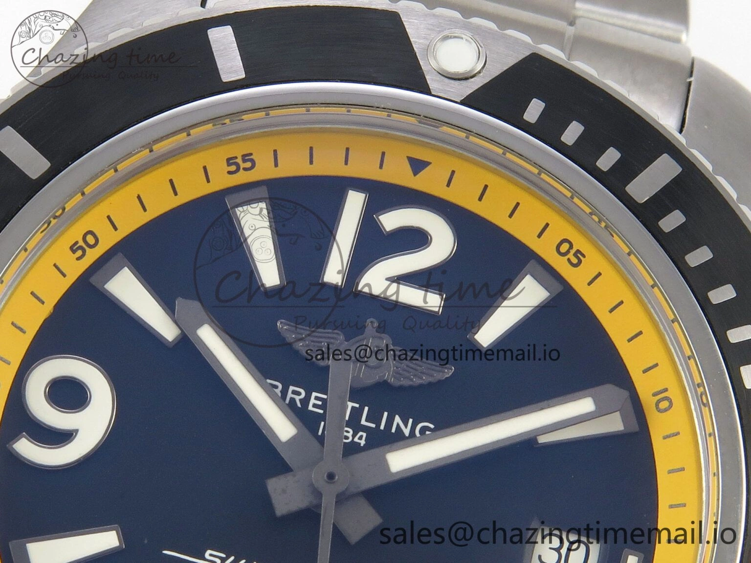 Superocean 44mm SS TF 1:1 Best Edition Blue Yellow Dial Black Bezel on SS Bracelet A2824 V Comfortable 5400
