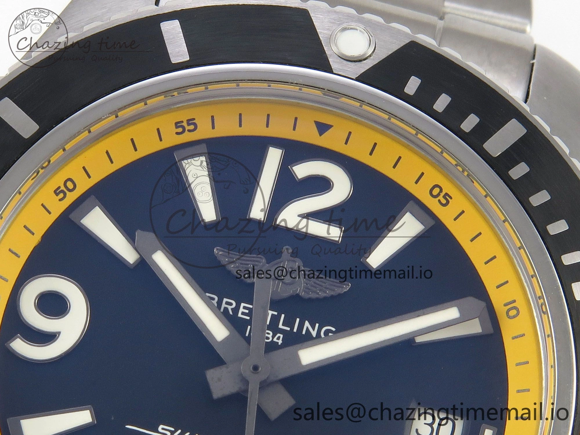 Superocean 44mm SS TF 1:1 Best Edition Blue Yellow Dial Black Bezel on SS Bracelet A2824 V Comfortable 5400