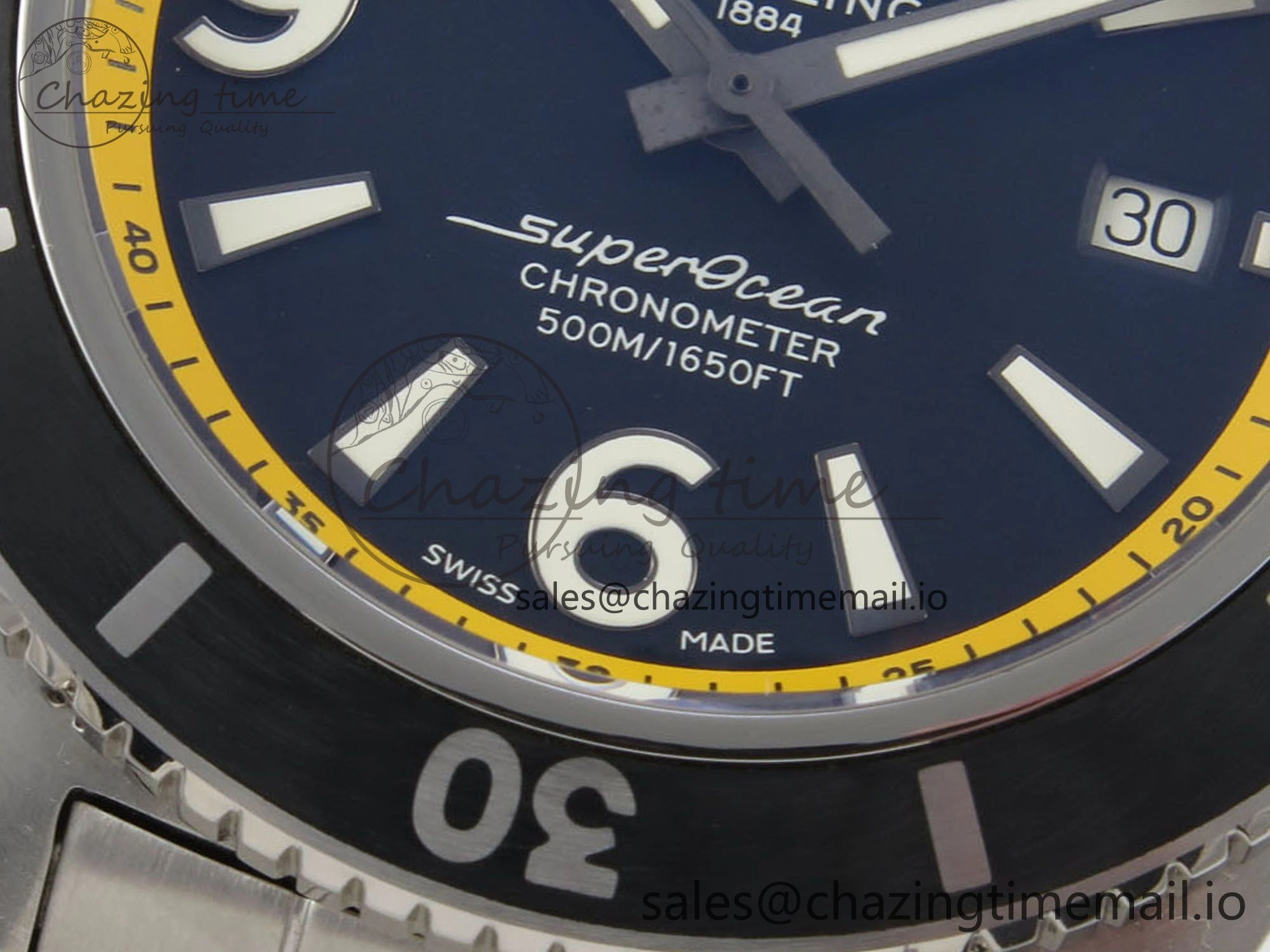 Superocean 44mm SS TF 1:1 Best Edition Blue Yellow Dial Black Bezel on SS Bracelet A2824 V Comfortable 5400