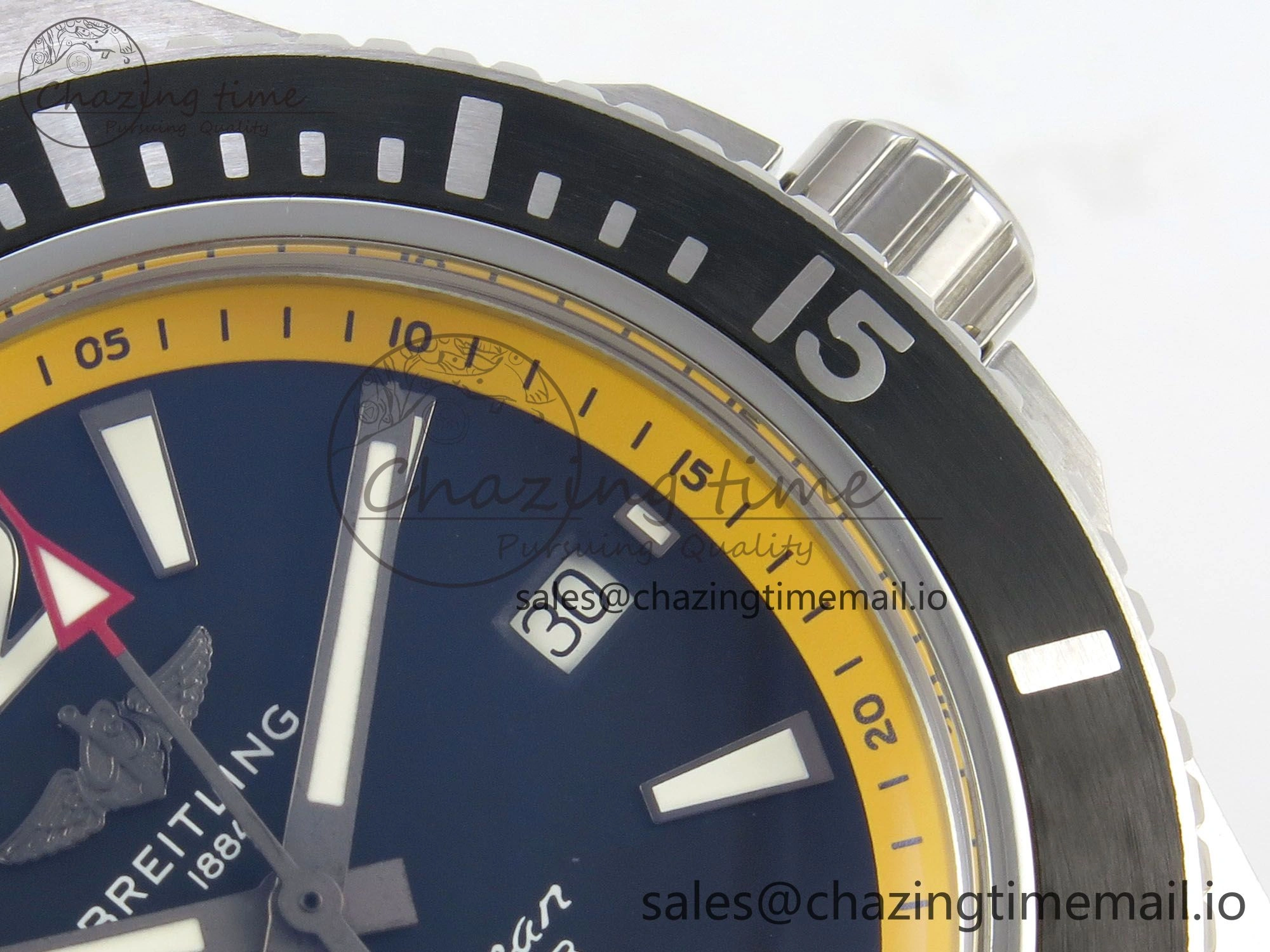 Superocean 44mm SS TF 1:1 Best Edition Blue Yellow Dial Black Bezel on SS Bracelet A2824 V Comfortable 5400