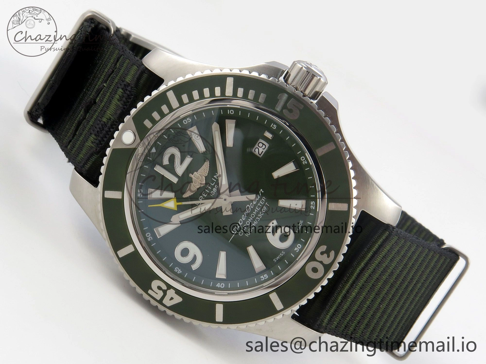 SportInspired Superocean 44mm SS TF 1:1 Best Edition Green Dial Green Bezel on Green Nylon Strap A2824 V 5398