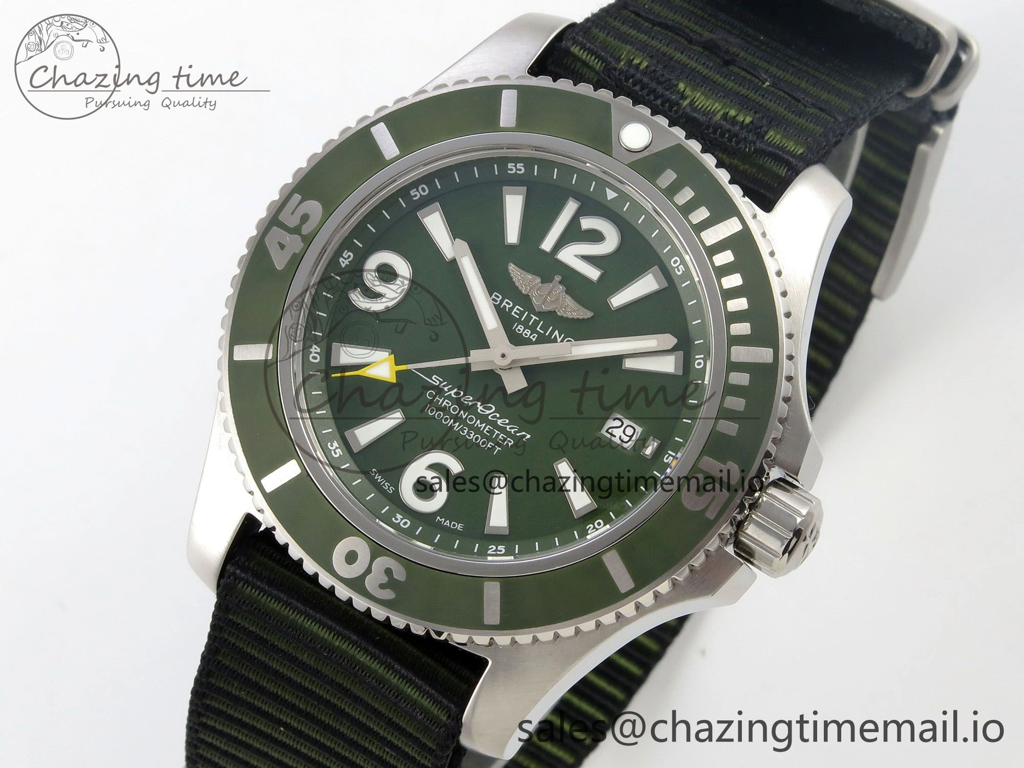 SportInspired Superocean 44mm SS TF 1:1 Best Edition Green Dial Green Bezel on Green Nylon Strap A2824 V 5398