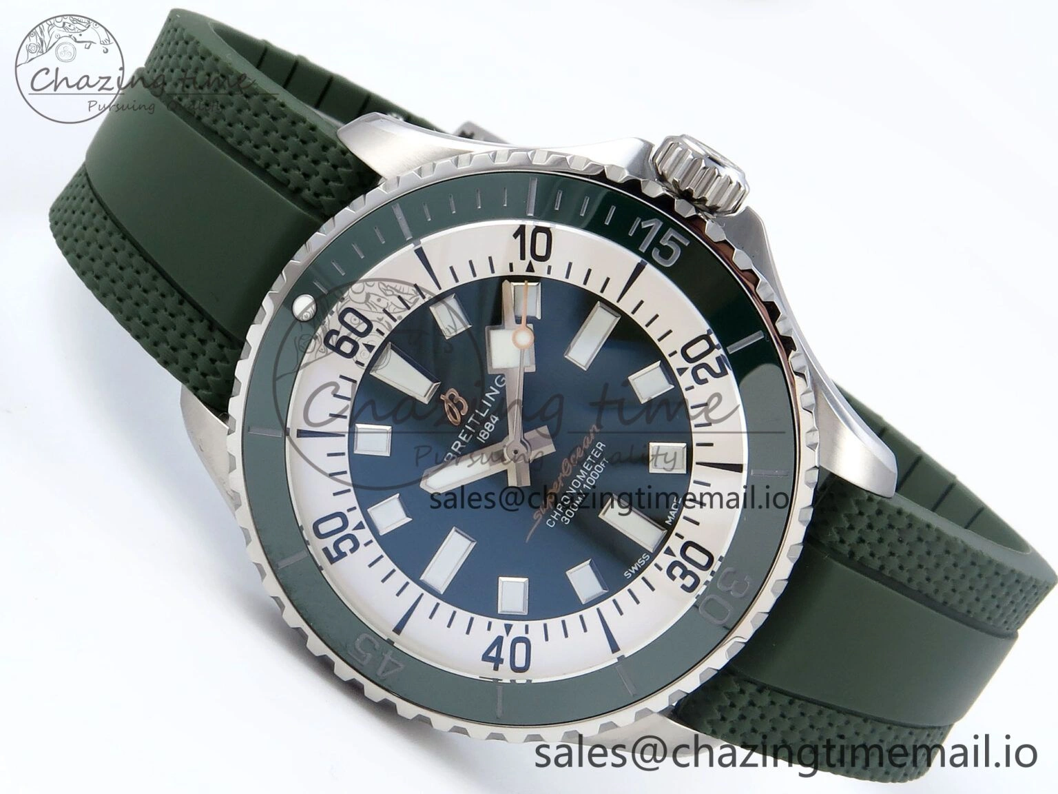 Superocean 44mm SS TF 1:1 Best Edition Green Dial Green Bezel on Green Rubber Strap A GoodFit 5413