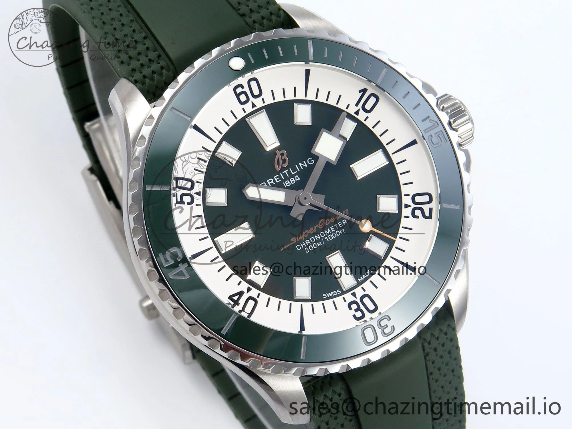 Superocean 44mm SS TF 1:1 Best Edition Green Dial Green Bezel on Green Rubber Strap A GoodFit 5413