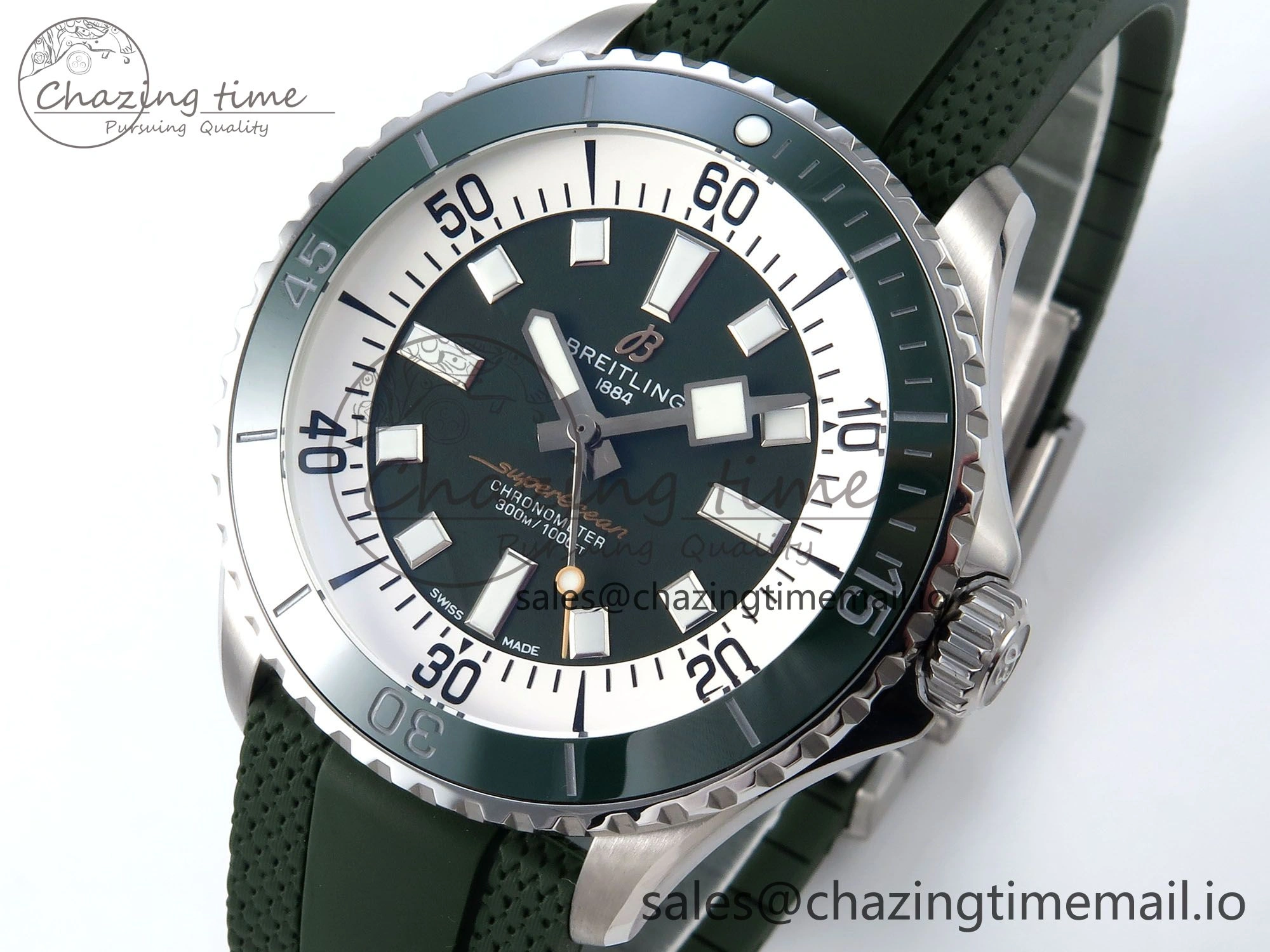 Superocean 44mm SS TF 1:1 Best Edition Green Dial Green Bezel on Green Rubber Strap A GoodFit 5413