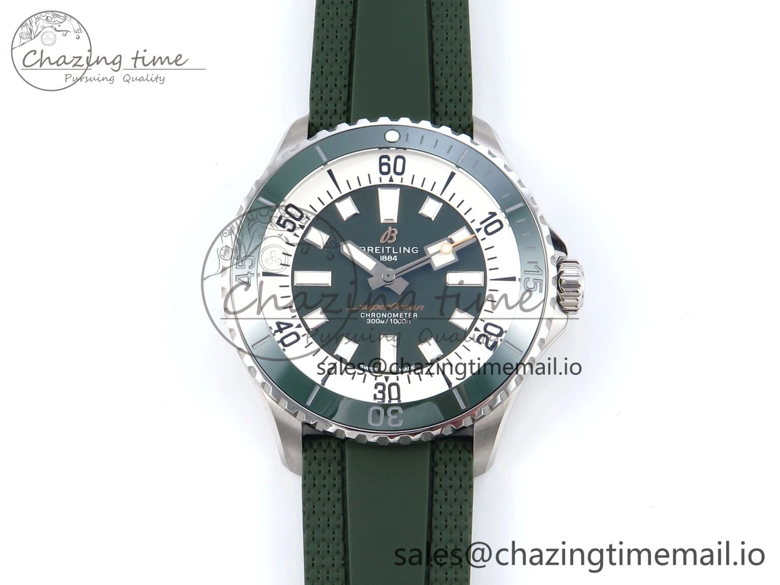 Superocean 44mm SS TF 1:1 Best Edition Green Dial Green Bezel on Green Rubber Strap A GoodFit 5413