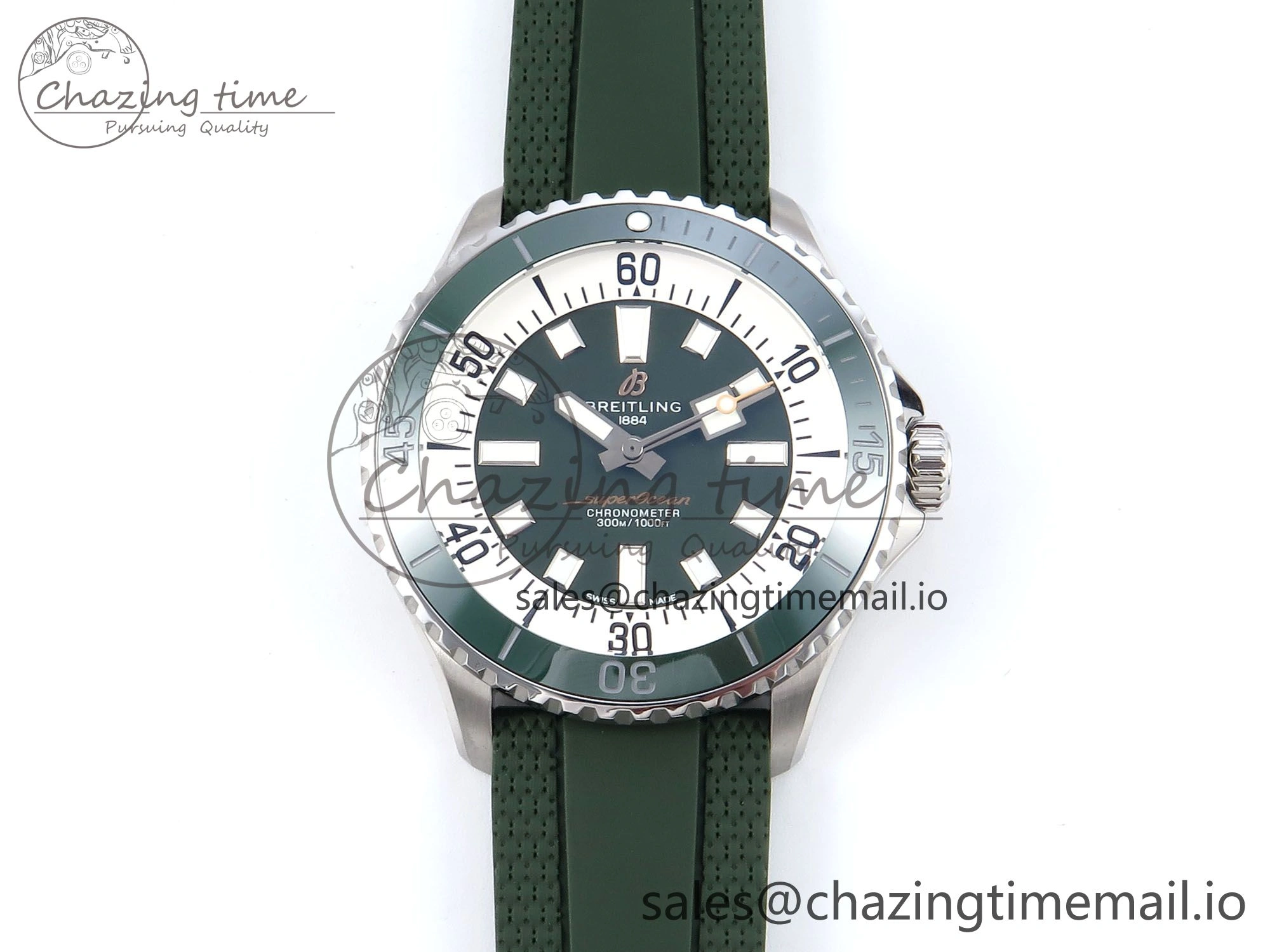 Superocean 44mm SS TF 1:1 Best Edition Green Dial Green Bezel on Green Rubber Strap A GoodFit 5413