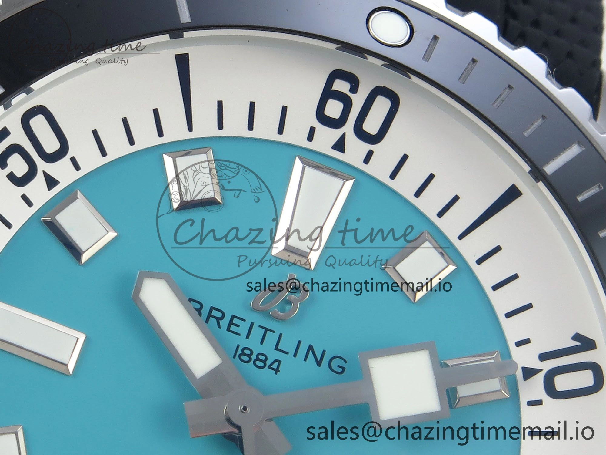 Superocean 44mm SS TF 1:1 Best Edition Light Blue Dial Black Bezel on Black Rubber Strap A Elegant 5421