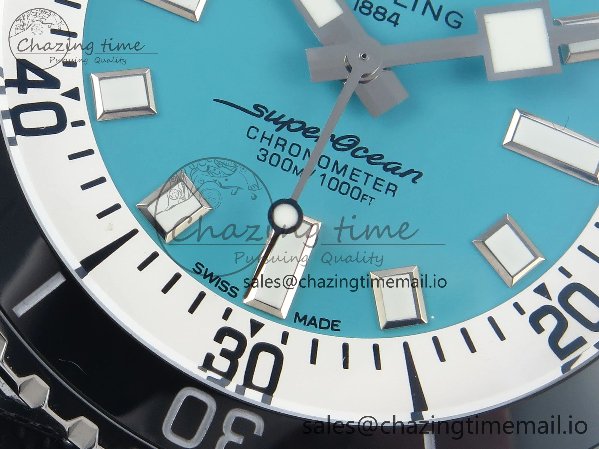 Superocean 44mm SS TF 1:1 Best Edition Light Blue Dial Black Bezel on Black Rubber Strap A Elegant 5421