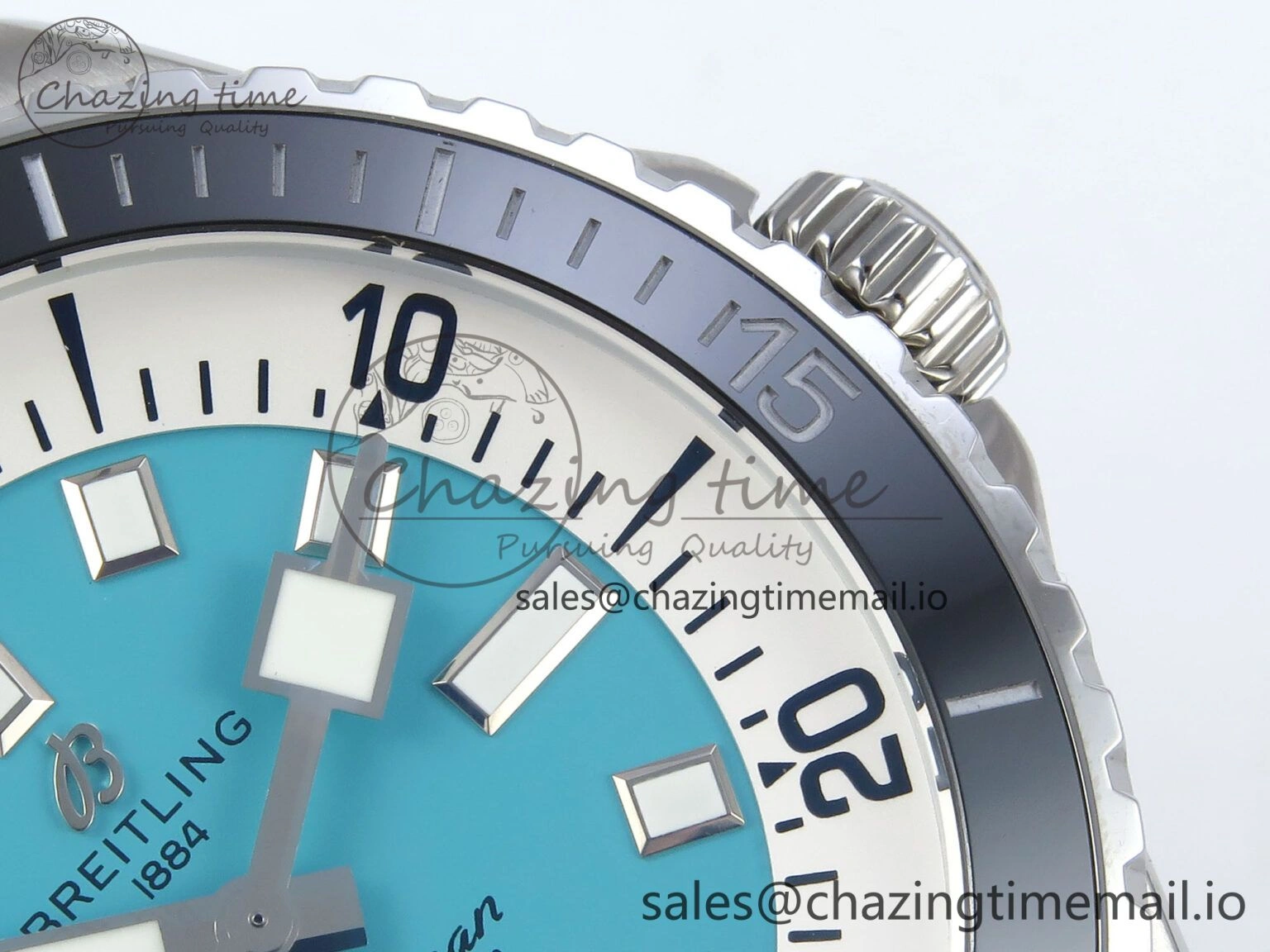 Superocean 44mm SS TF 1:1 Best Edition Light Blue Dial Black Bezel on Black Rubber Strap A Elegant 5421