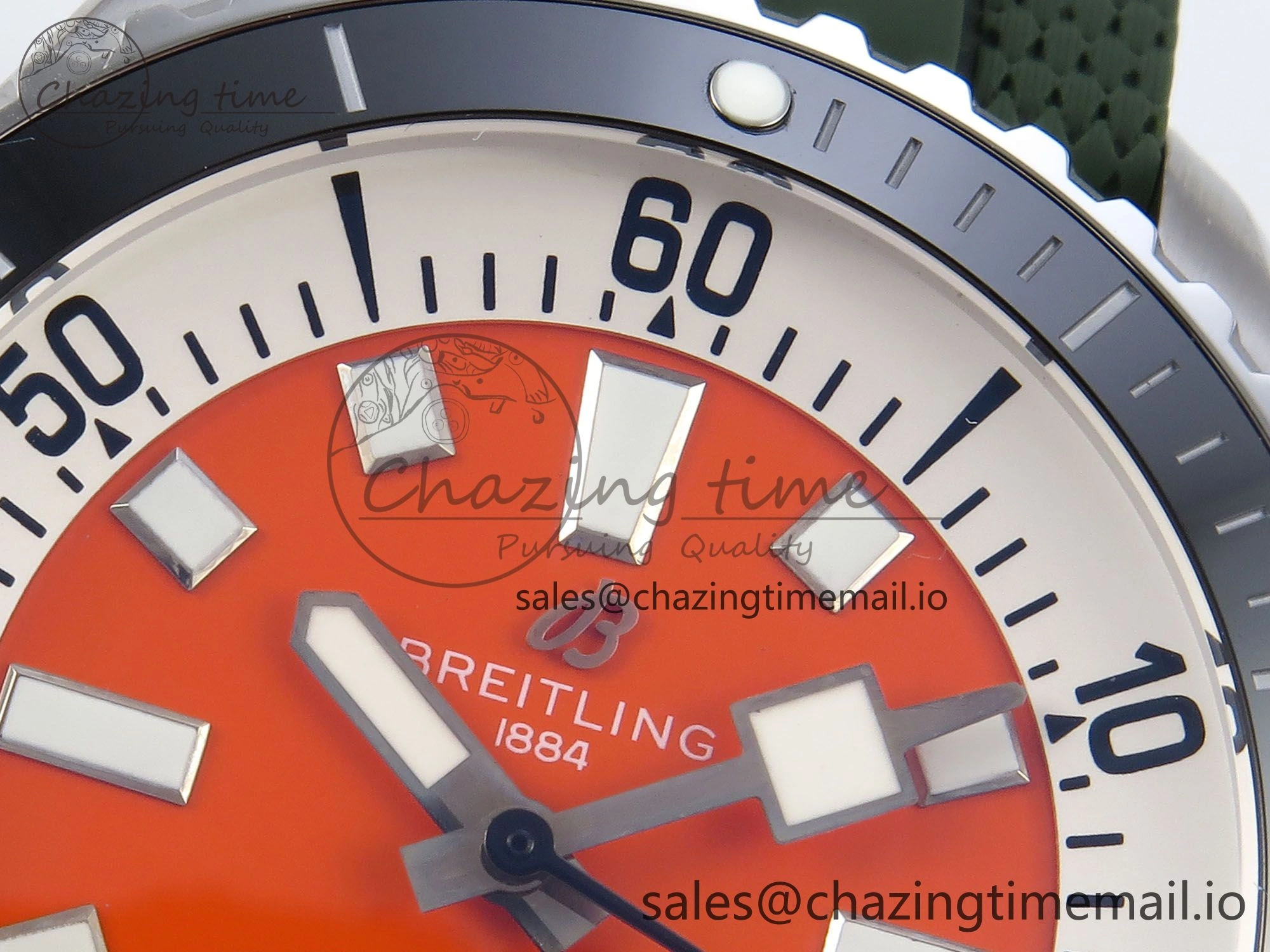FreshLook Superocean 44mm SS TF 1:1 Best Edition Orange Dial Black Bezel on Green Rubber Strap A 5414