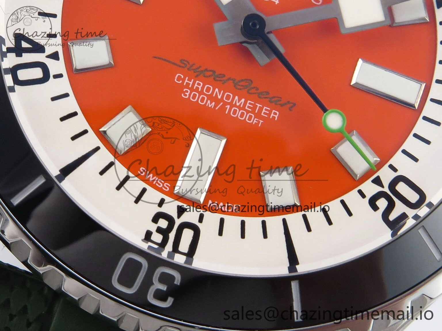 FreshLook Superocean 44mm SS TF 1:1 Best Edition Orange Dial Black Bezel on Green Rubber Strap A 5414