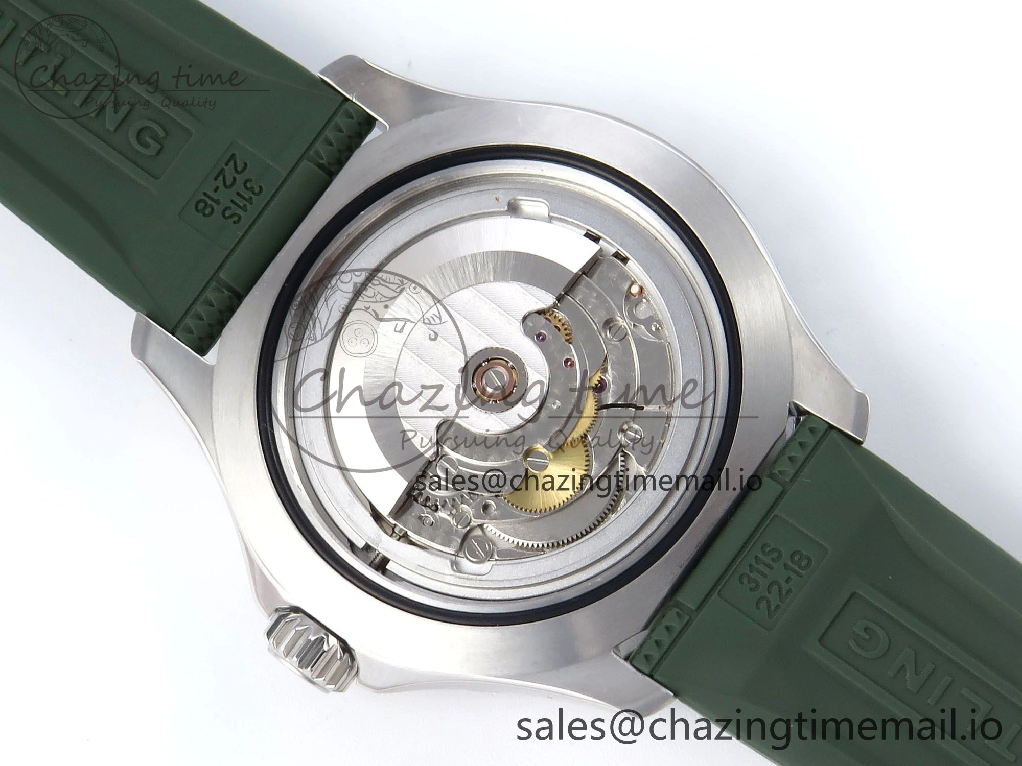FreshLook Superocean 44mm SS TF 1:1 Best Edition Orange Dial Black Bezel on Green Rubber Strap A 5414