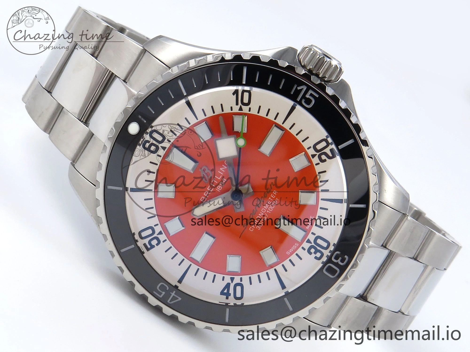 WeatherProof Superocean 44mm SS TF 1:1 Best Edition Orange Dial on SS Bracelet A 5424