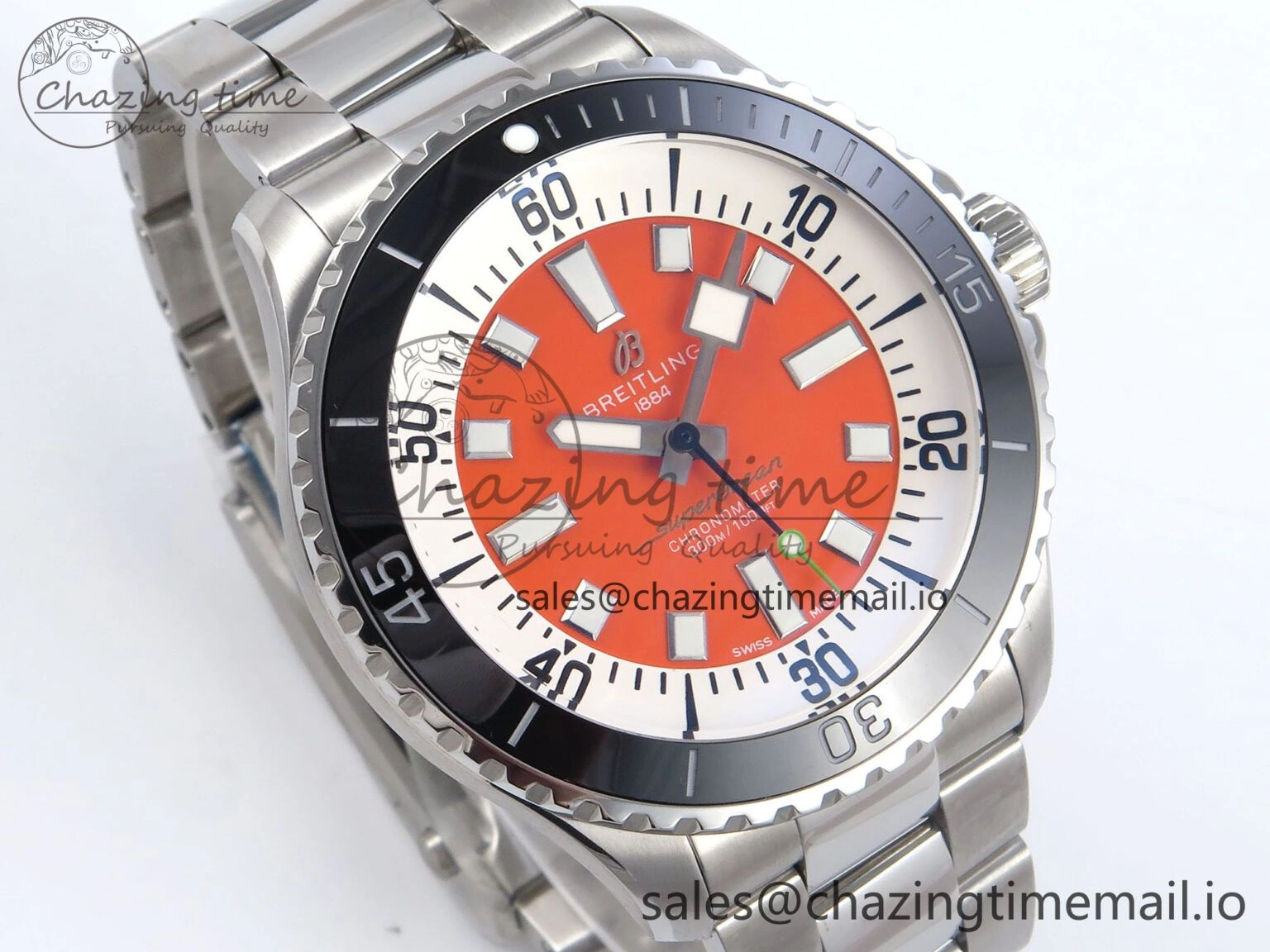 WeatherProof Superocean 44mm SS TF 1:1 Best Edition Orange Dial on SS Bracelet A 5424