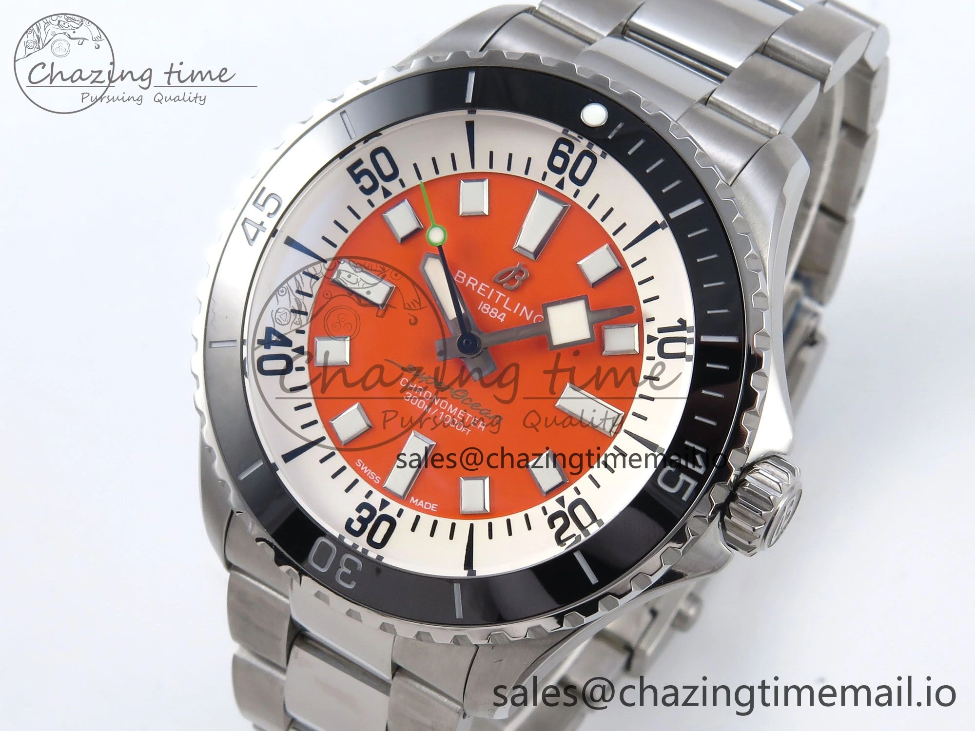 WeatherProof Superocean 44mm SS TF 1:1 Best Edition Orange Dial on SS Bracelet A 5424