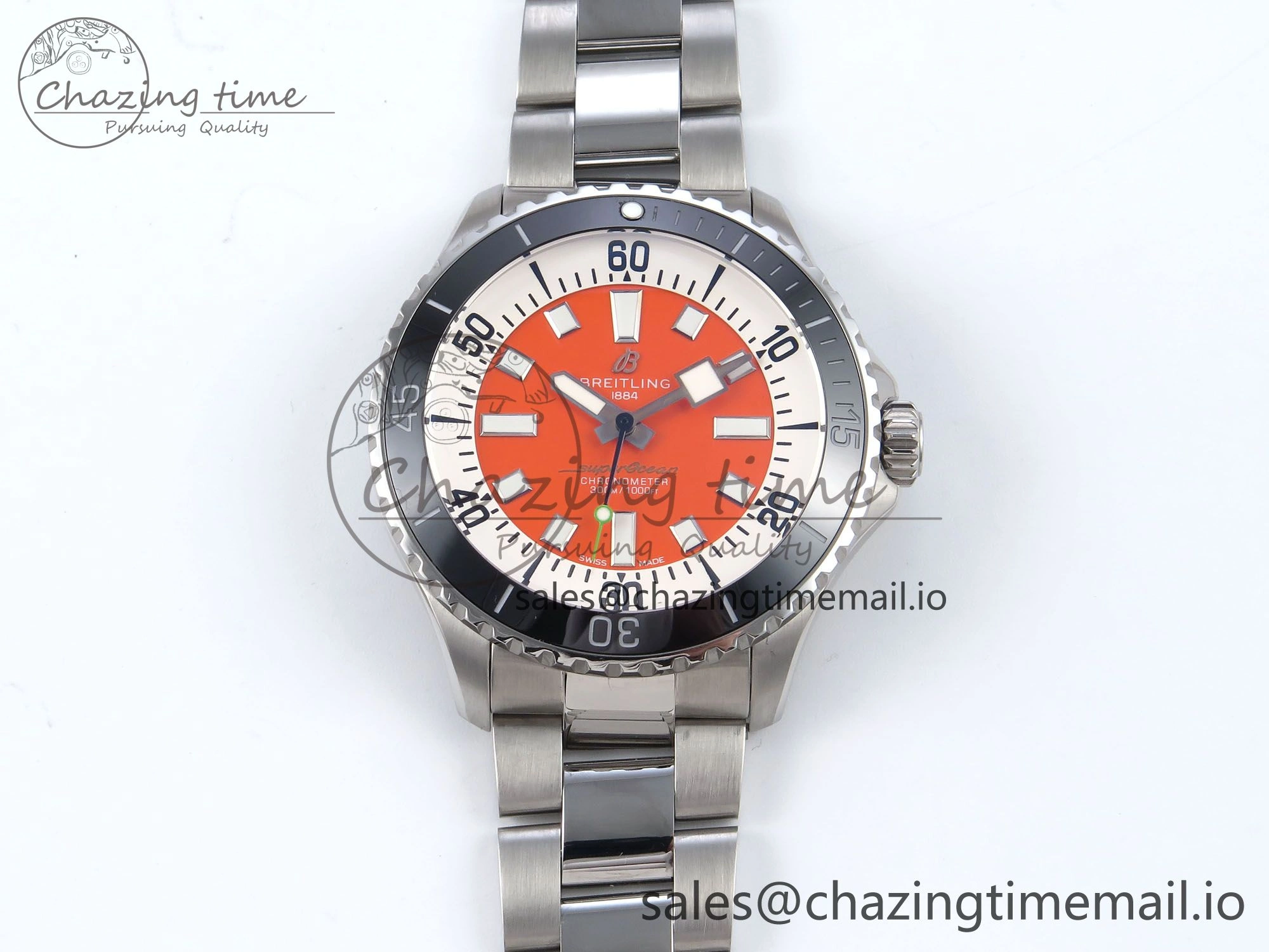 WeatherProof Superocean 44mm SS TF 1:1 Best Edition Orange Dial on SS Bracelet A 5424
