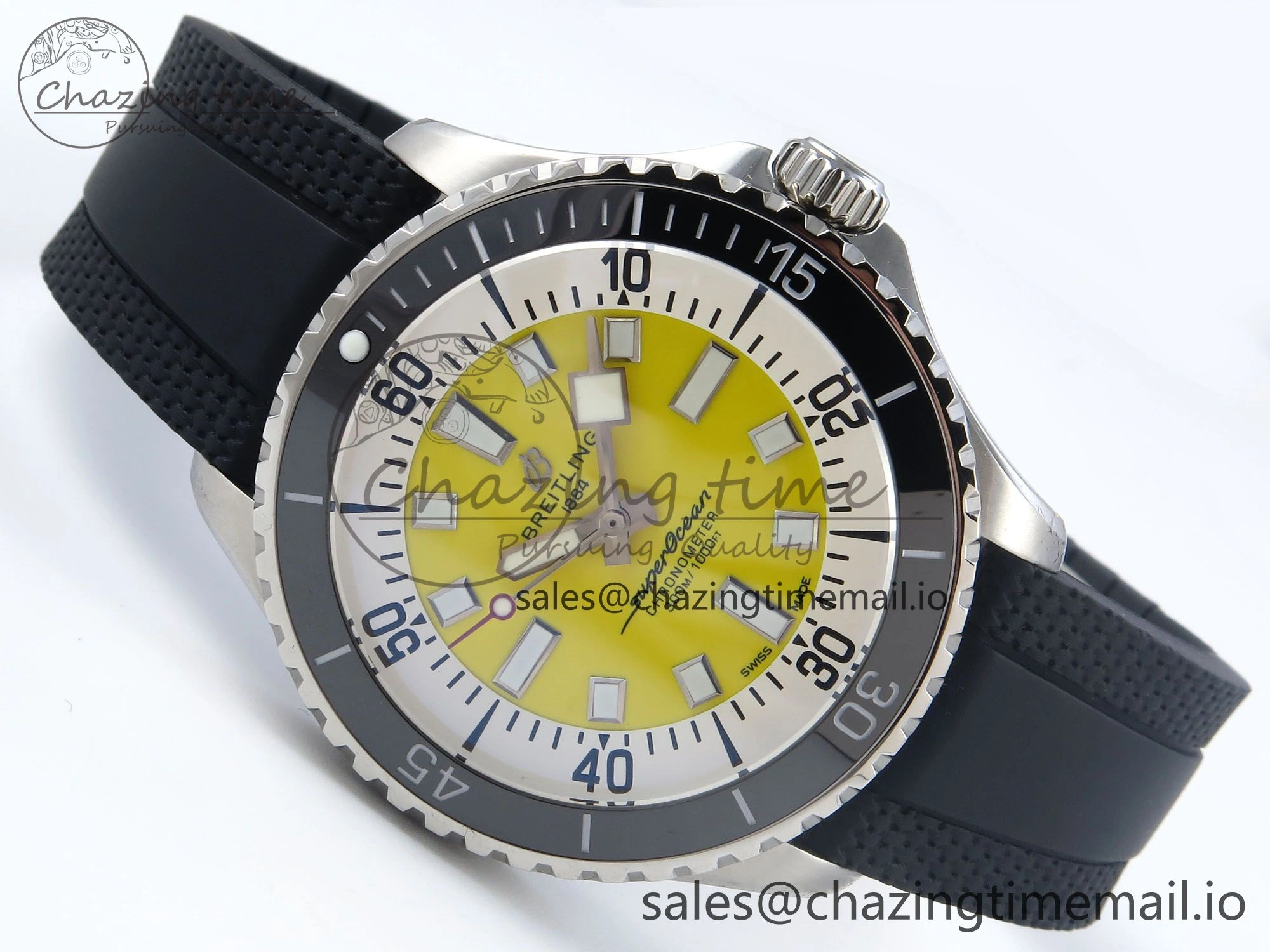 Flexible Superocean 44mm SS TF 1:1 Best Edition Yellow Dial Black Bezel on Black Rubber Strap A 5419