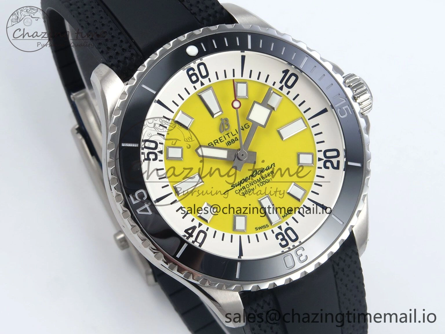 Flexible Superocean 44mm SS TF 1:1 Best Edition Yellow Dial Black Bezel on Black Rubber Strap A 5419