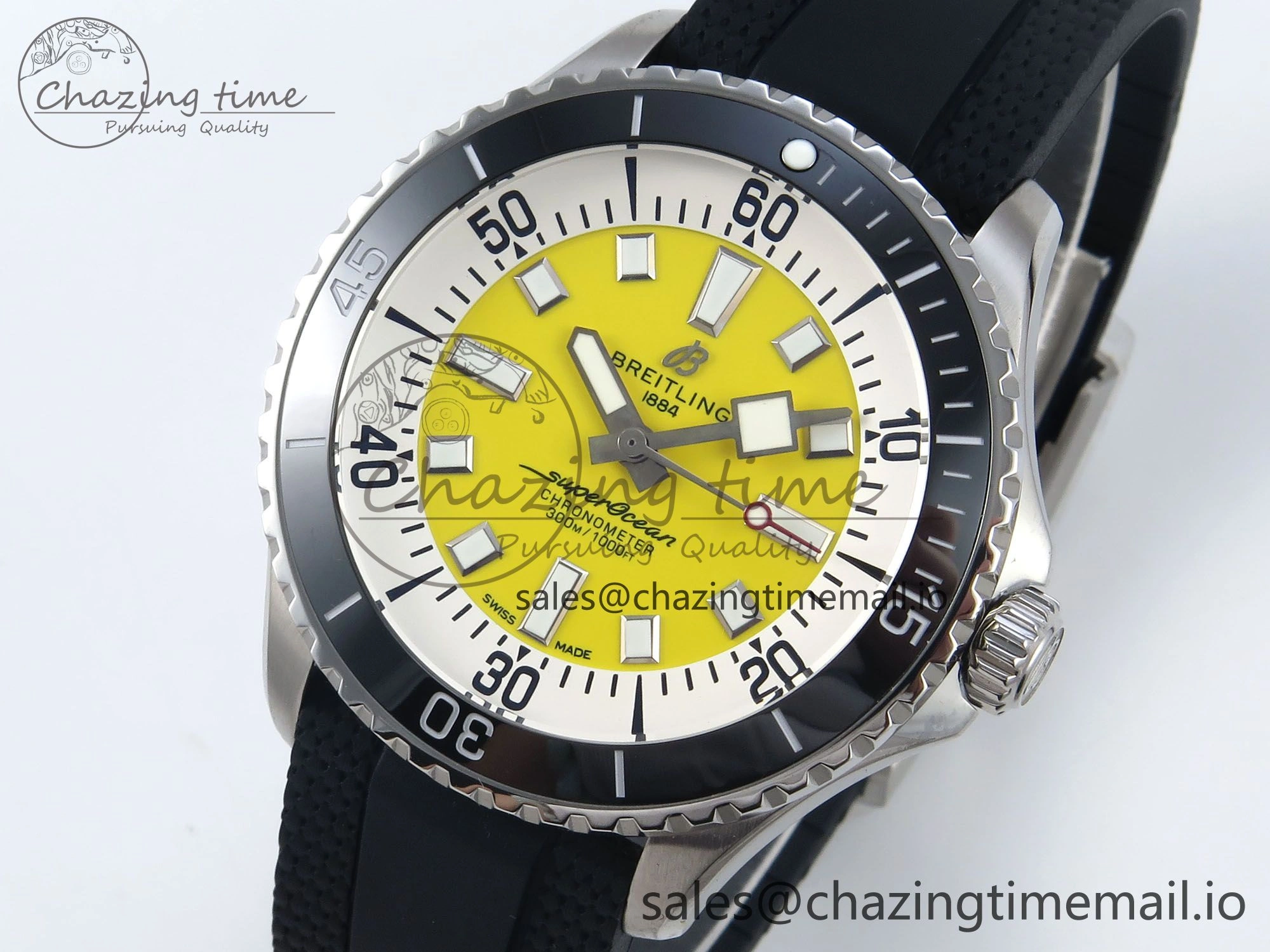 Flexible Superocean 44mm SS TF 1:1 Best Edition Yellow Dial Black Bezel on Black Rubber Strap A 5419