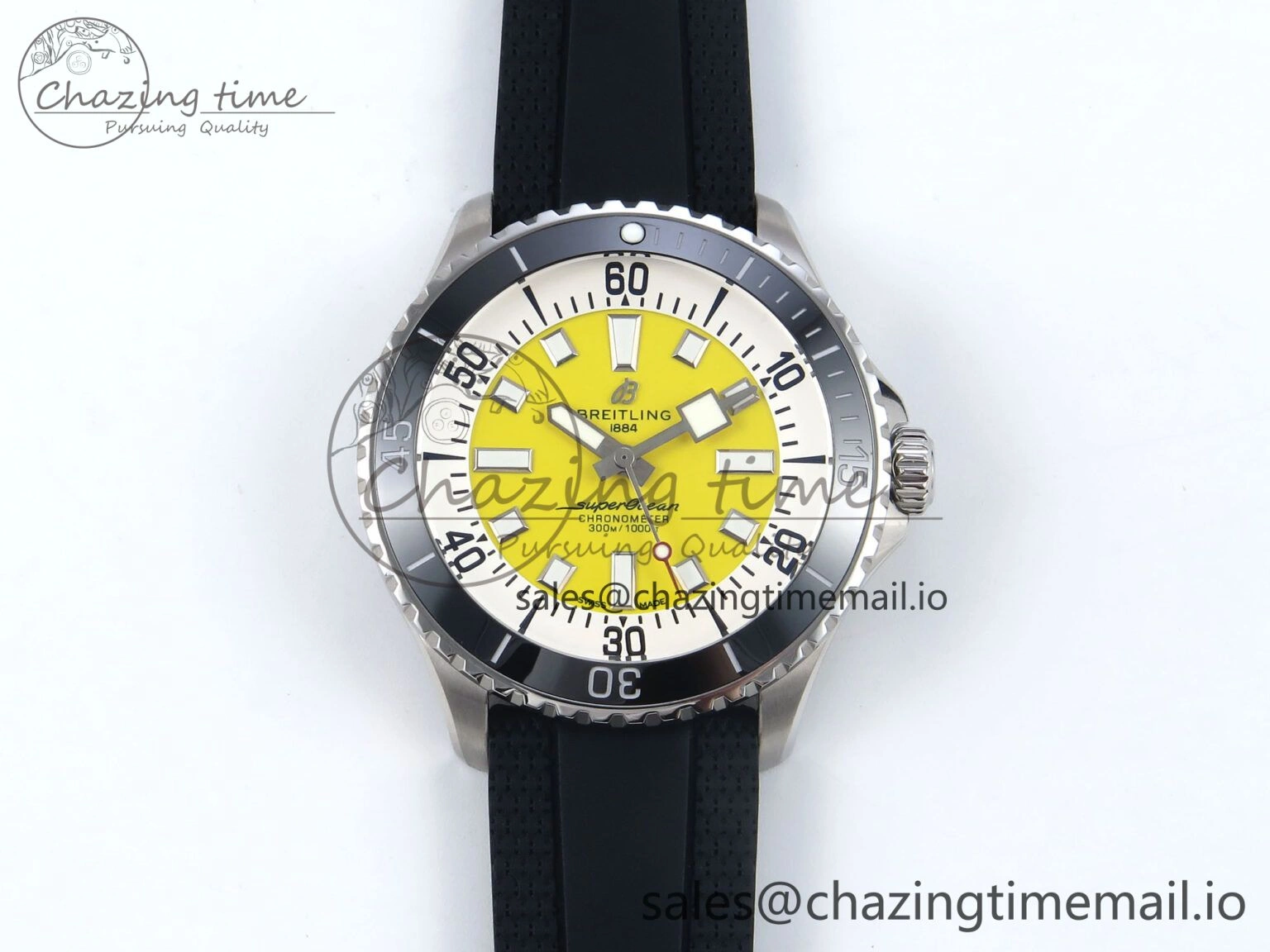 Flexible Superocean 44mm SS TF 1:1 Best Edition Yellow Dial Black Bezel on Black Rubber Strap A 5419