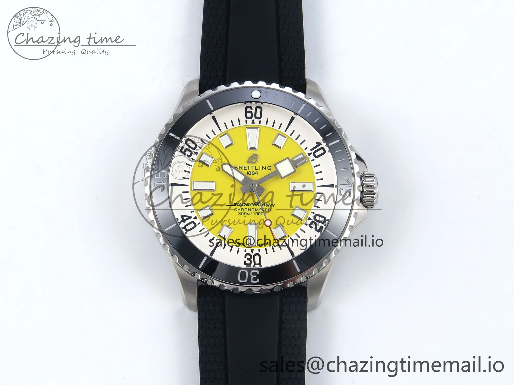 Flexible Superocean 44mm SS TF 1:1 Best Edition Yellow Dial Black Bezel on Black Rubber Strap A 5419