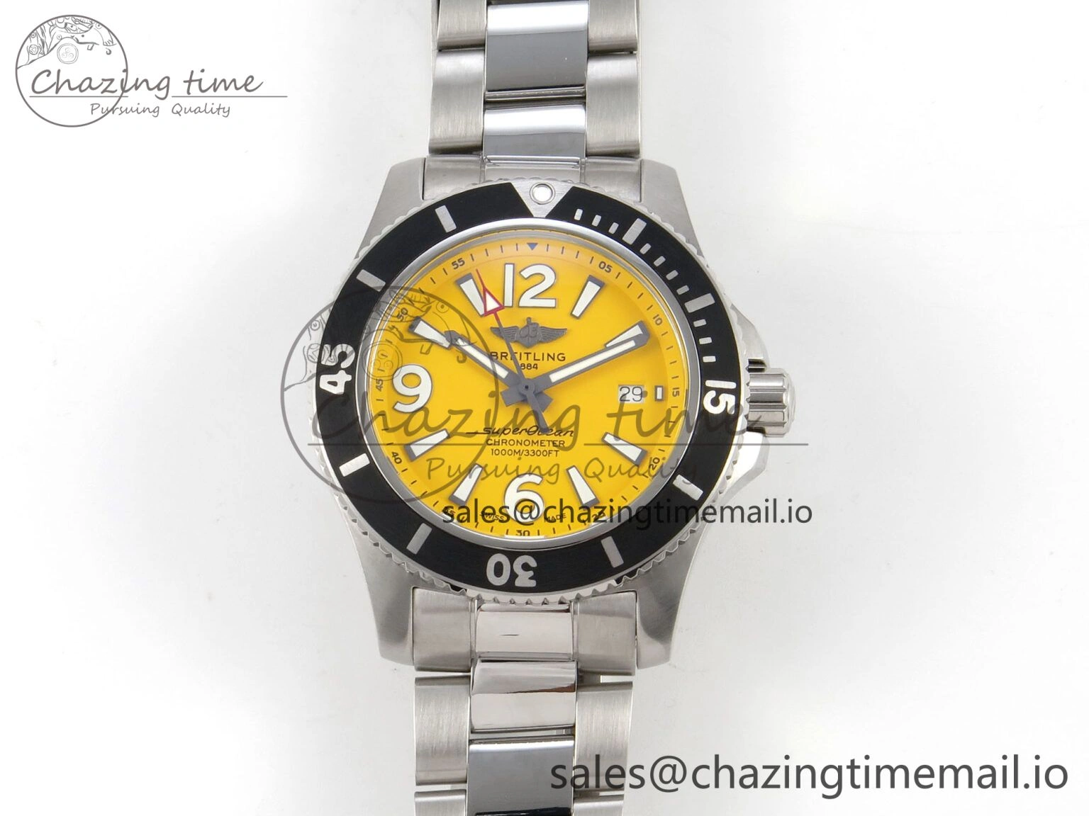 Superocean 44mm SS TF 1:1 Best Edition Yellow Dial Black Bezel on SS Bracelet A2824 V Original 5401