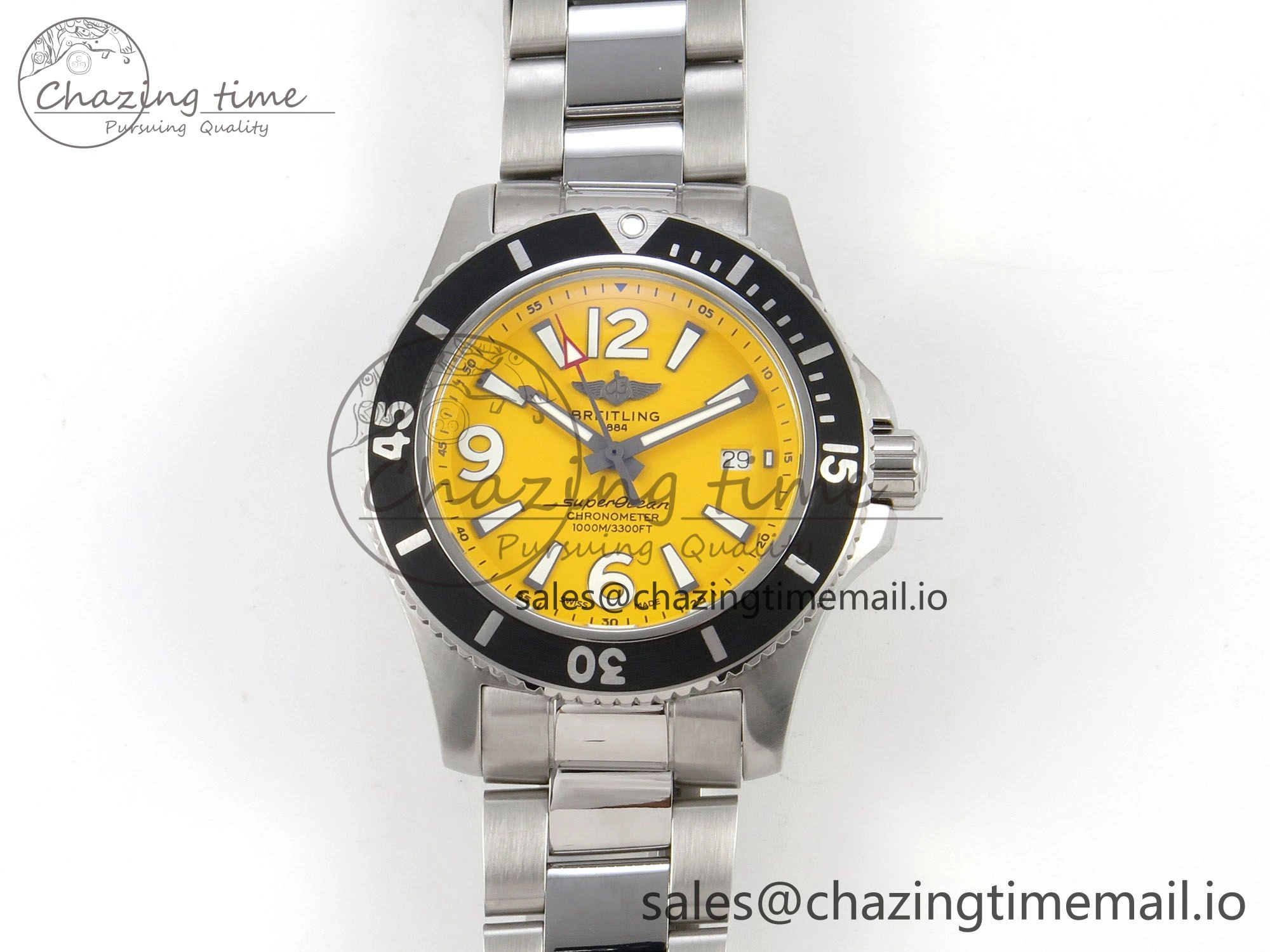 Superocean 44mm SS TF 1:1 Best Edition Yellow Dial Black Bezel on SS Bracelet A2824 V Original 5401