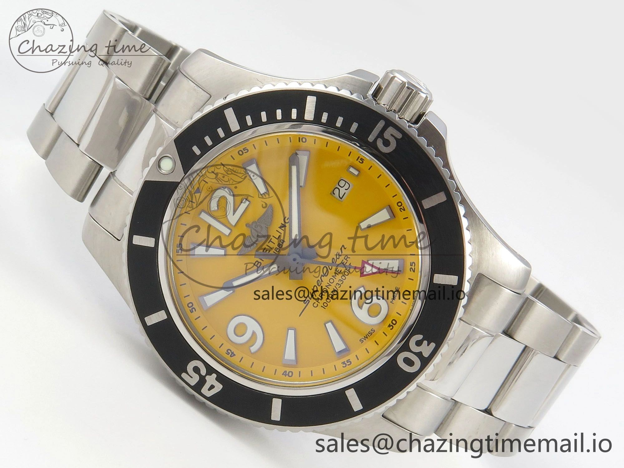 Superocean 44mm SS TF 1:1 Best Edition Yellow Dial Black Bezel on SS Bracelet A2824 V Original 5401
