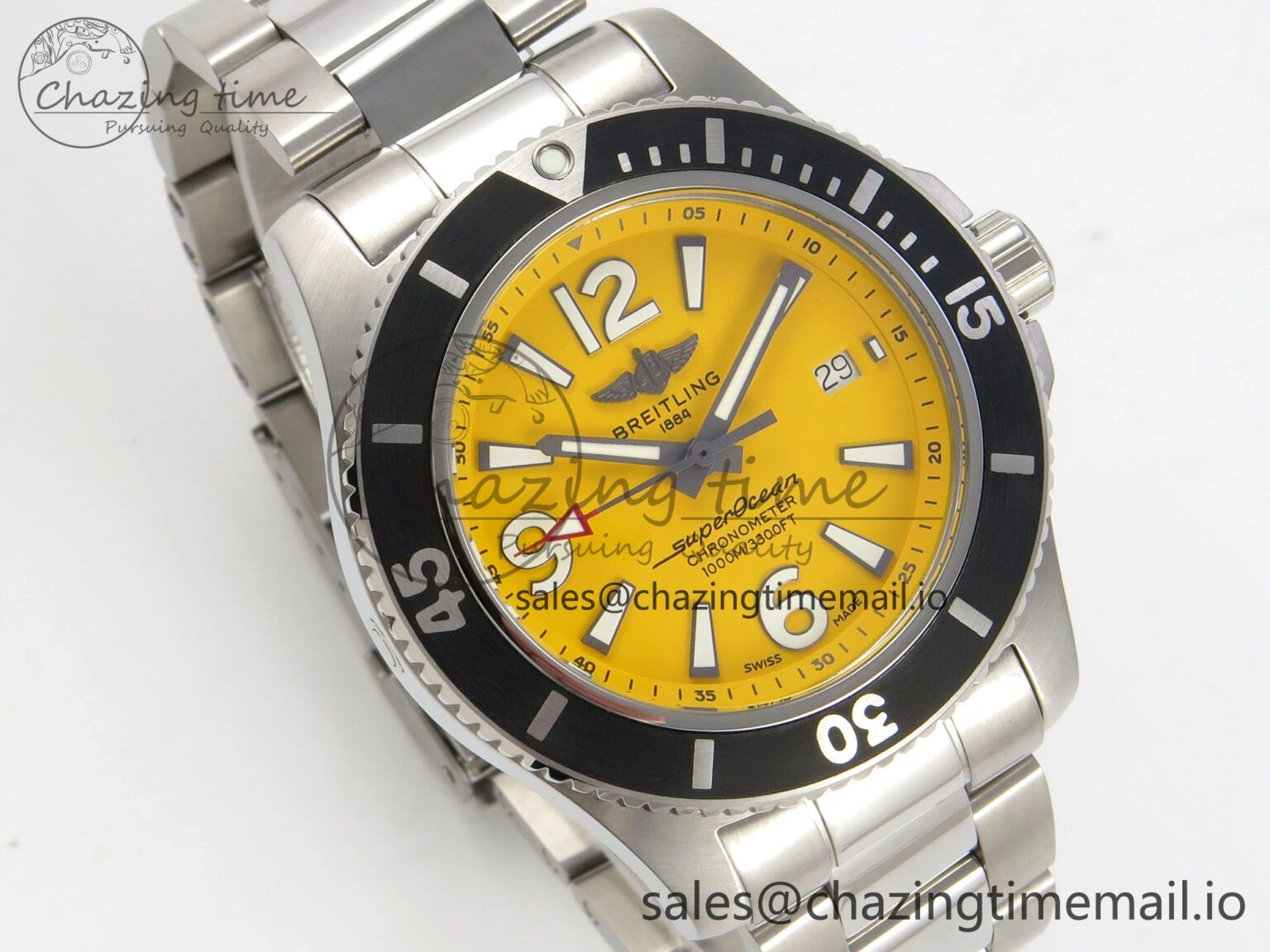 Superocean 44mm SS TF 1:1 Best Edition Yellow Dial Black Bezel on SS Bracelet A2824 V Original 5401