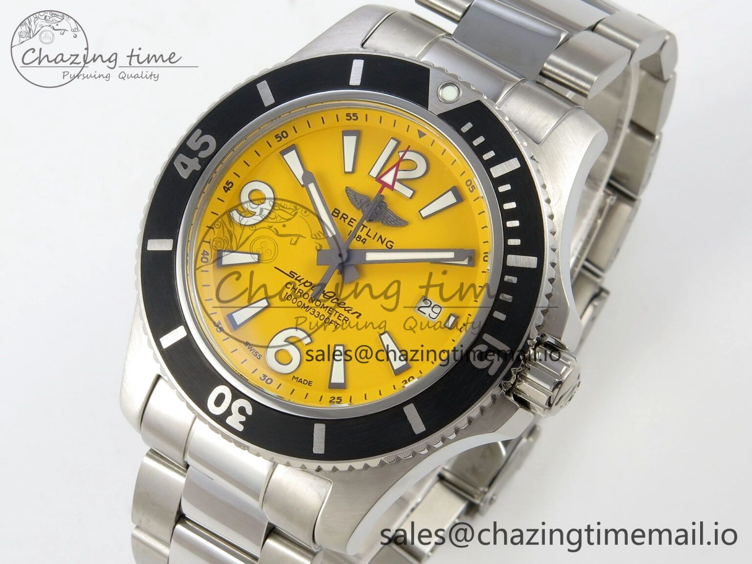 Superocean 44mm SS TF 1:1 Best Edition Yellow Dial Black Bezel on SS Bracelet A2824 V Original 5401
