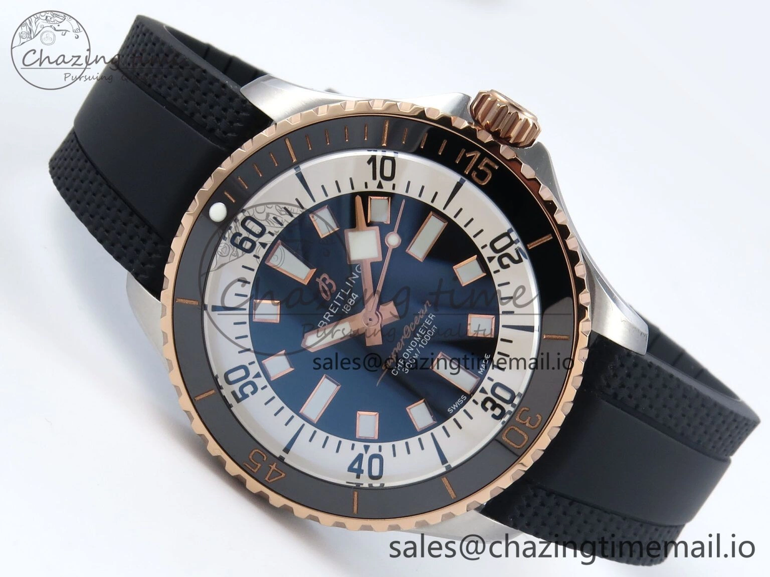 Superocean 44mm SS RG TF 1:1 Best Edition Black Dial Black Bezel on Black Rubber Strap A Minimalist 5420