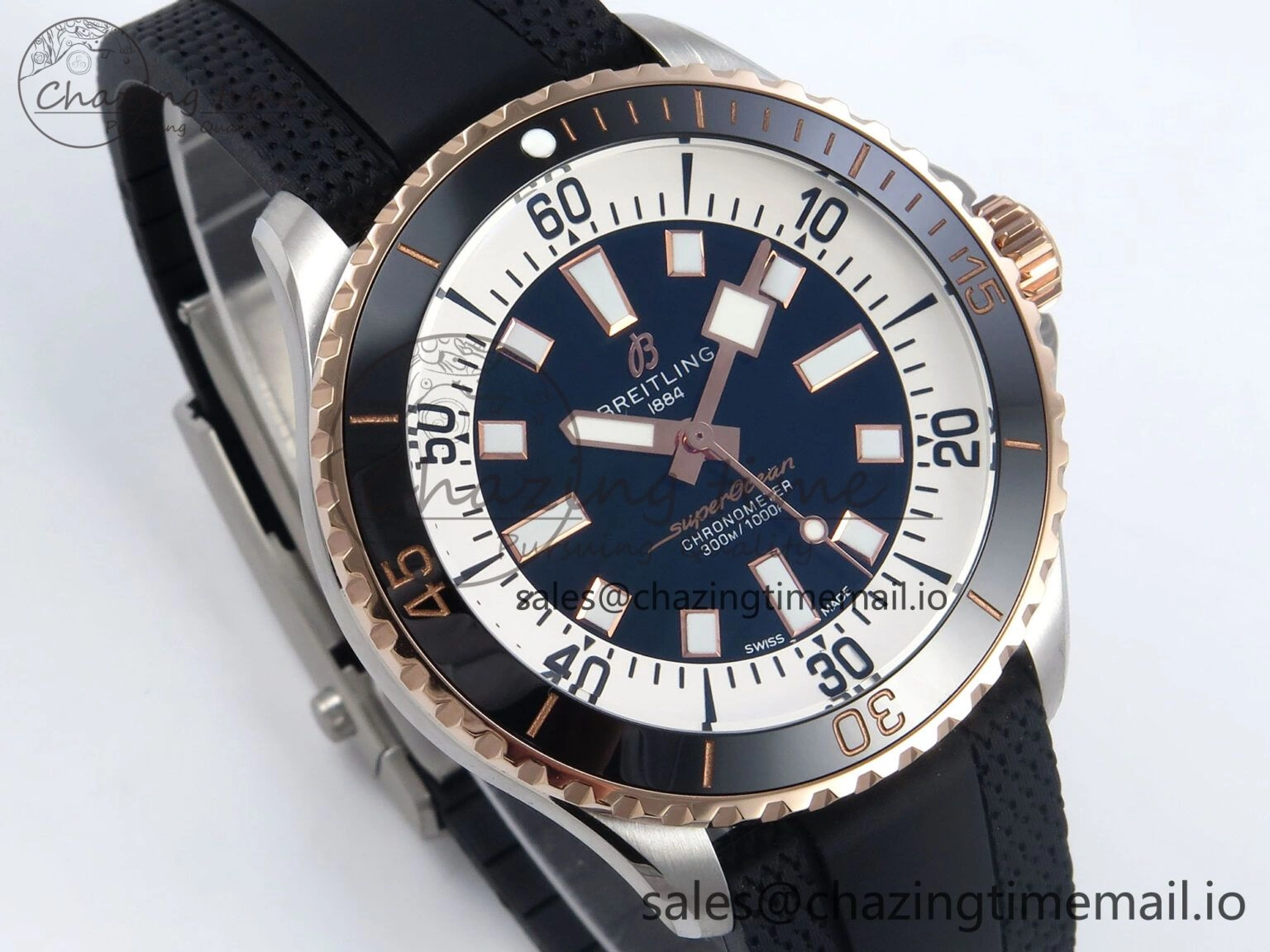 Superocean 44mm SS RG TF 1:1 Best Edition Black Dial Black Bezel on Black Rubber Strap A Minimalist 5420