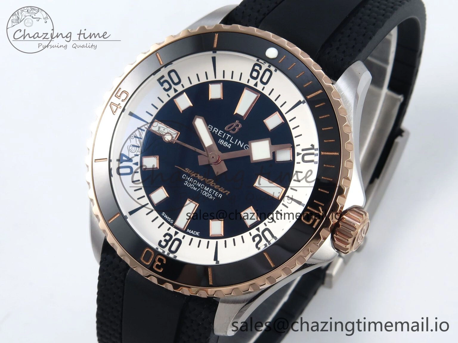 Superocean 44mm SS RG TF 1:1 Best Edition Black Dial Black Bezel on Black Rubber Strap A Minimalist 5420